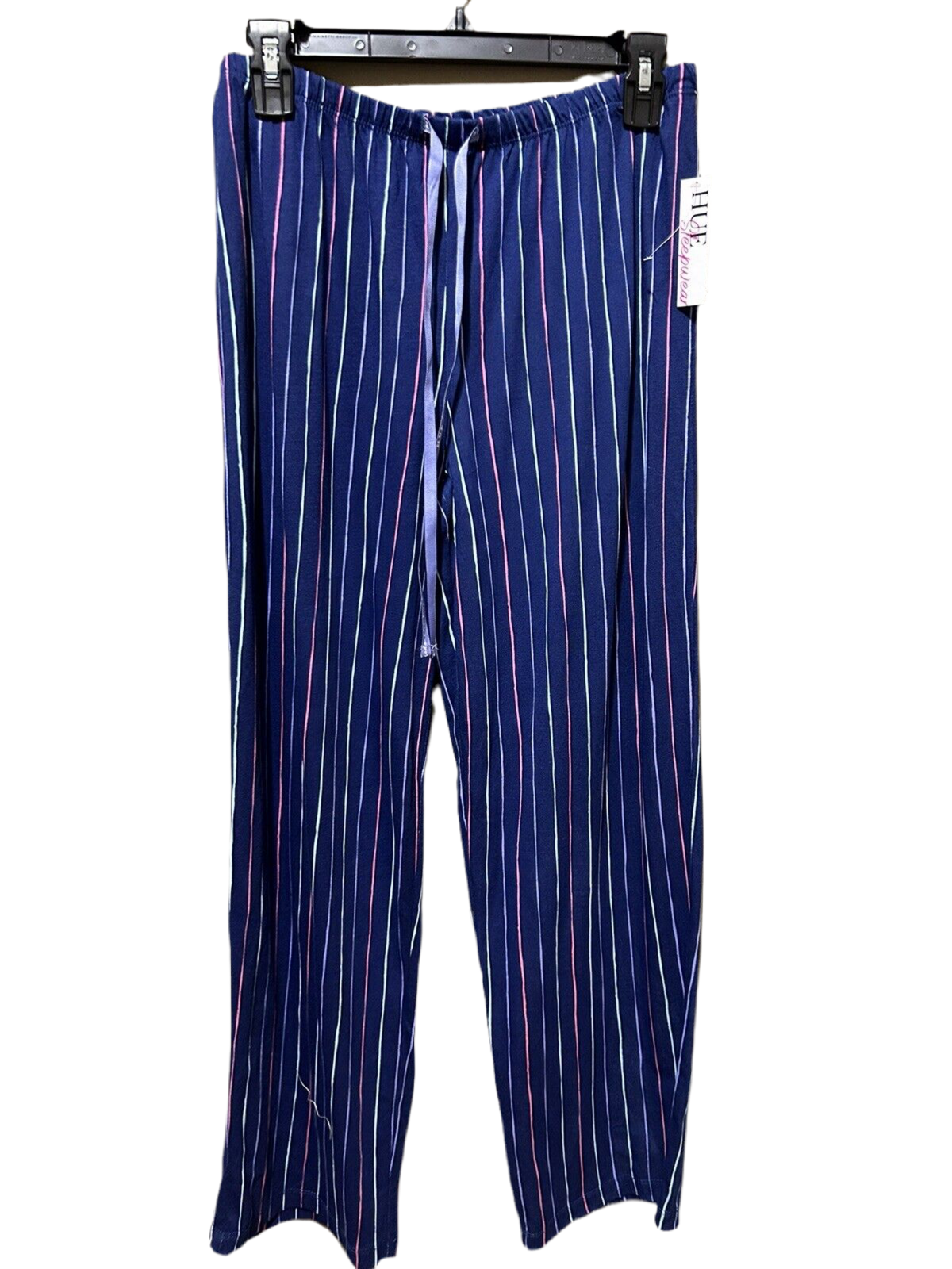 HUE women’s Printed Knit Capri Pajama Sleep Pants Blue Stripes
