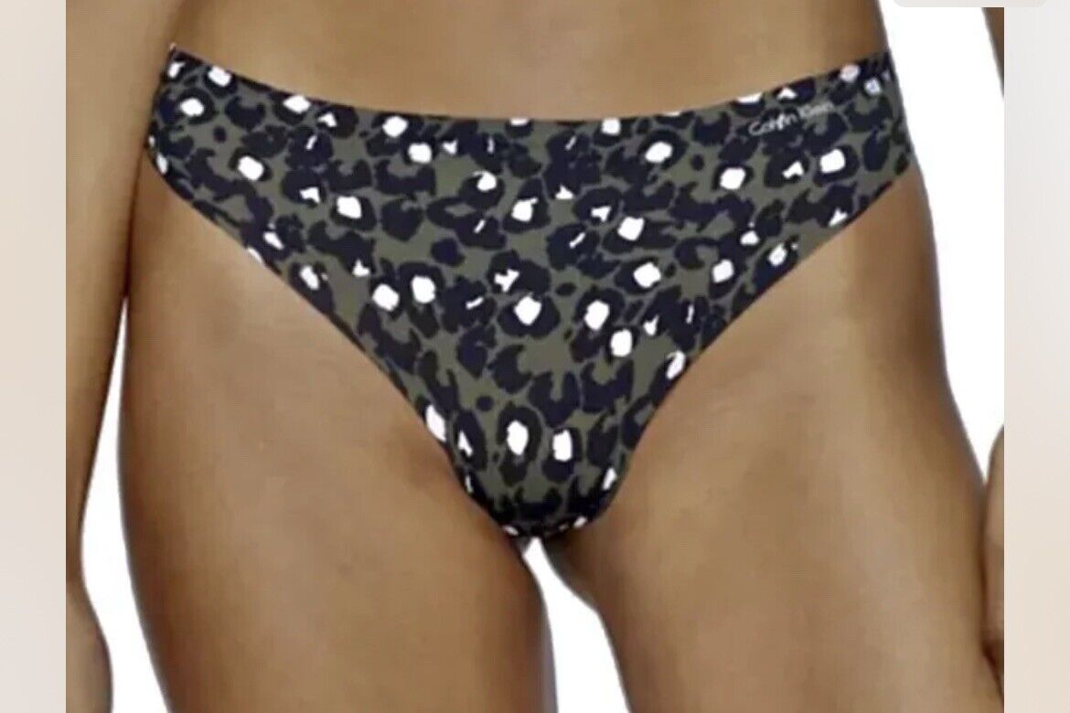 CALVIN KLEIN Invisibles Dk Green Black Leopard Thong Panty Underwear