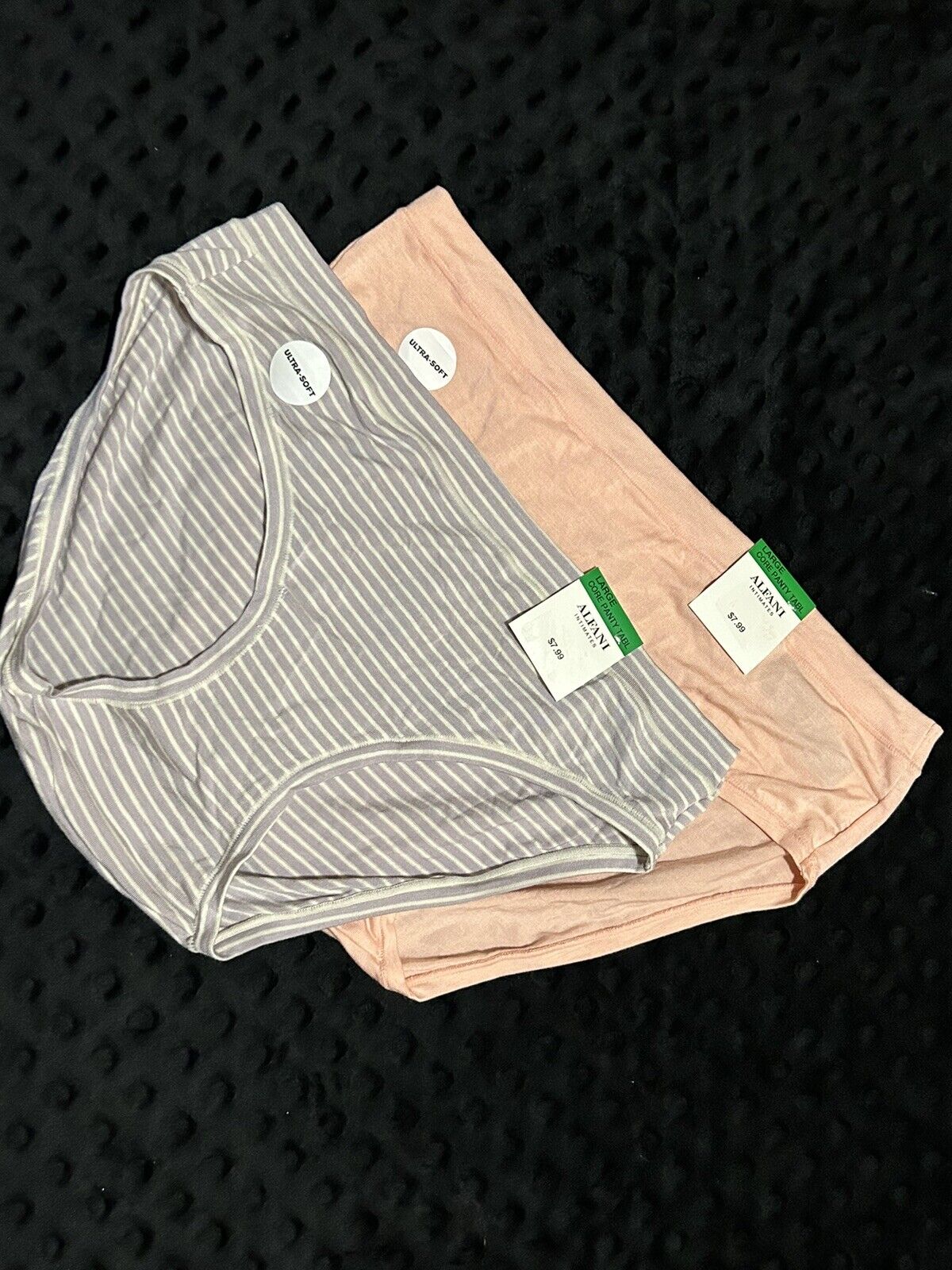 Two Pair Women’s Alfani Intimates Ultra Soft Panty Set Satin Pink & Stripe Underwear