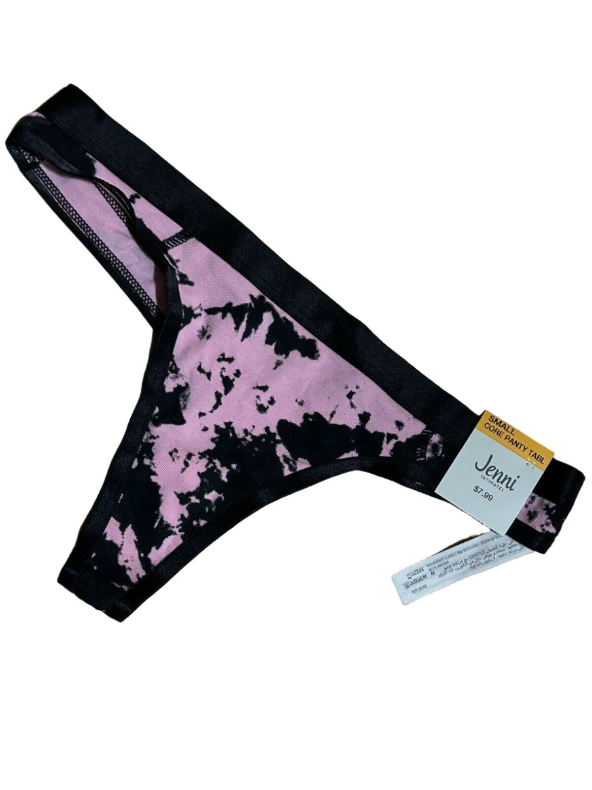 Jenni Intimates Women's Thong Panty Underwear, Pink and Black Tiedye