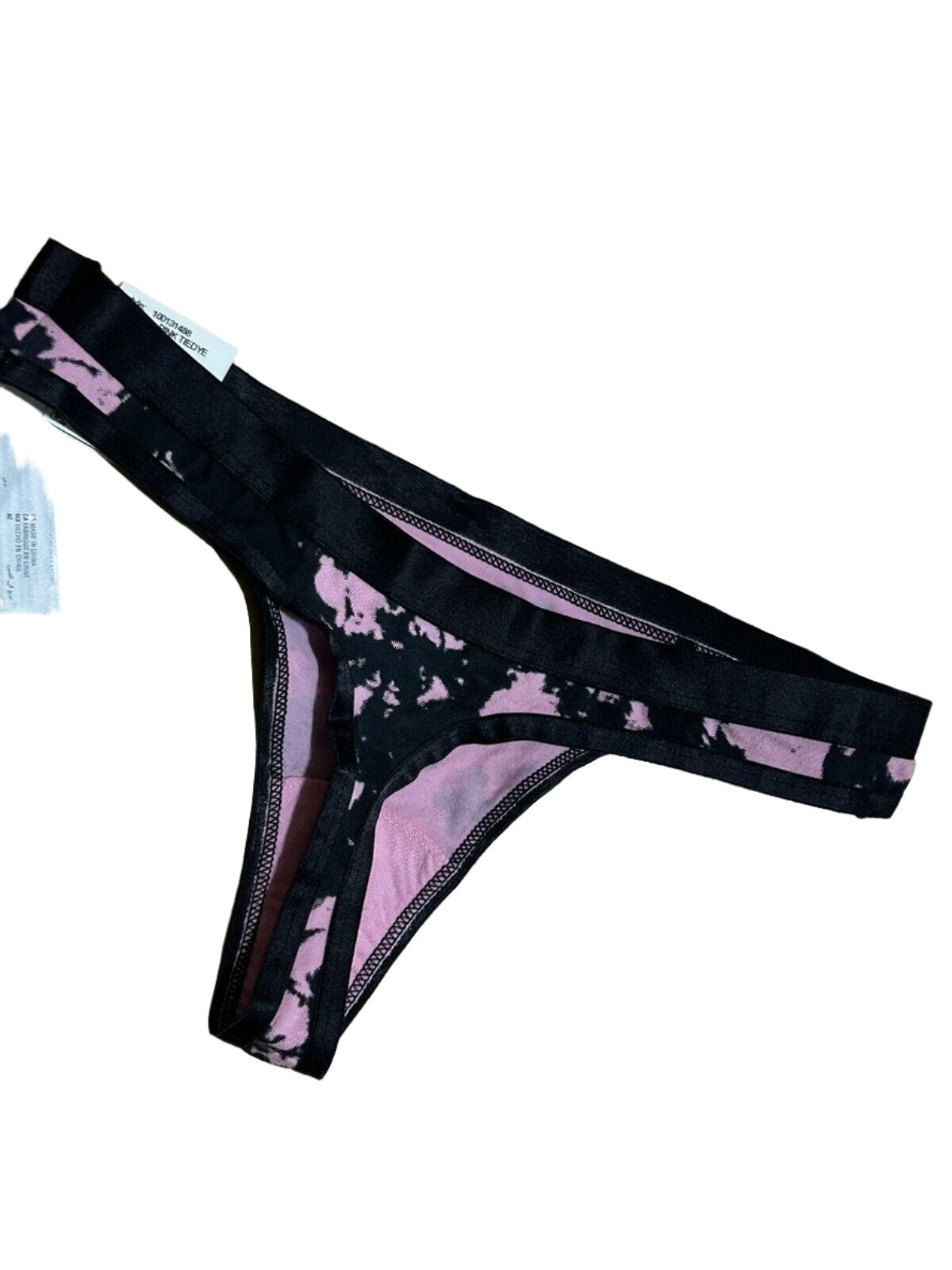 Jenni Intimates Women's Thong Panty Underwear, Pink and Black Tiedye
