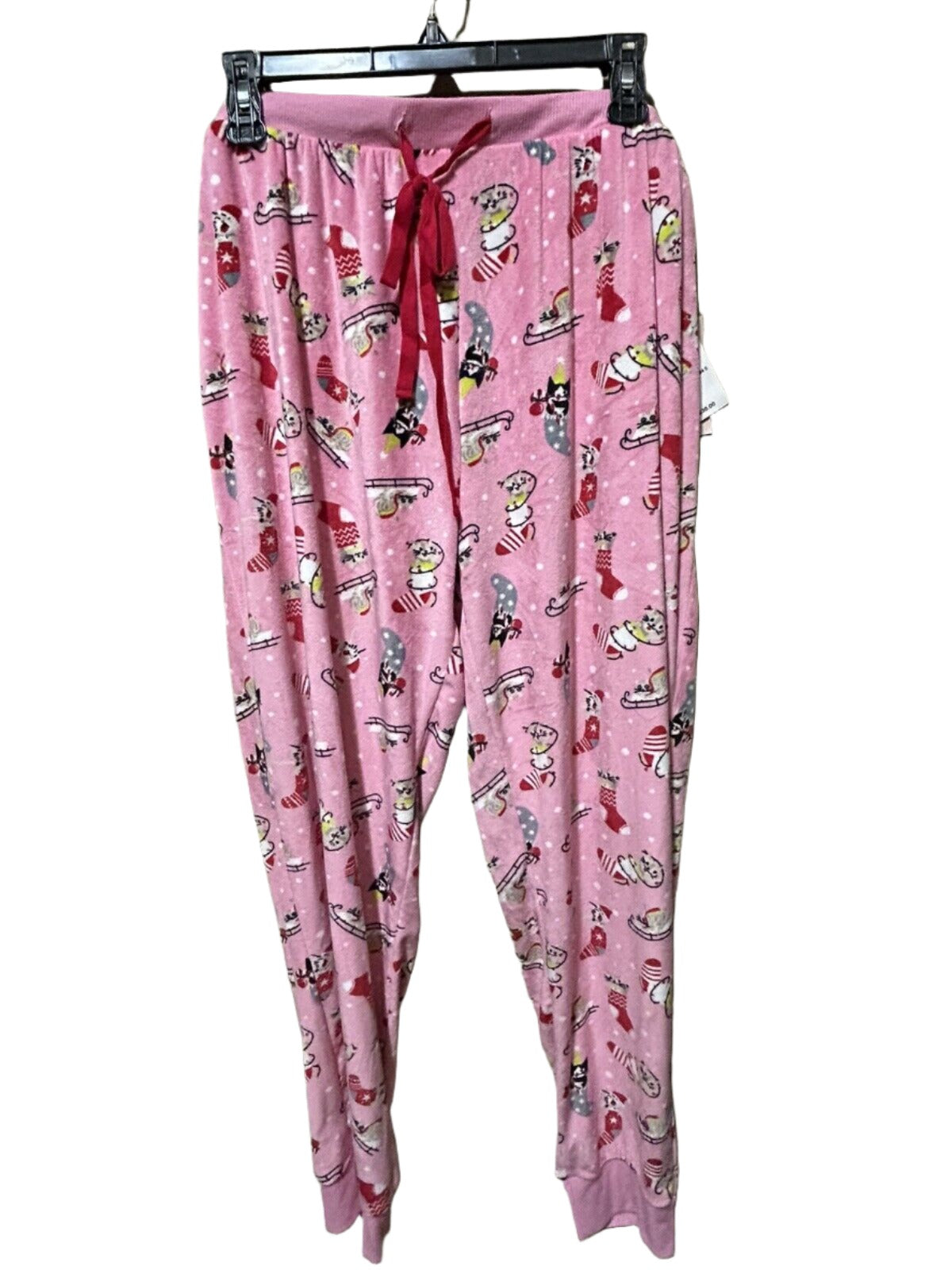Goodnight Kiss Women’s Super Soft Fleece Jogger Pajama Pants Cats Pink
