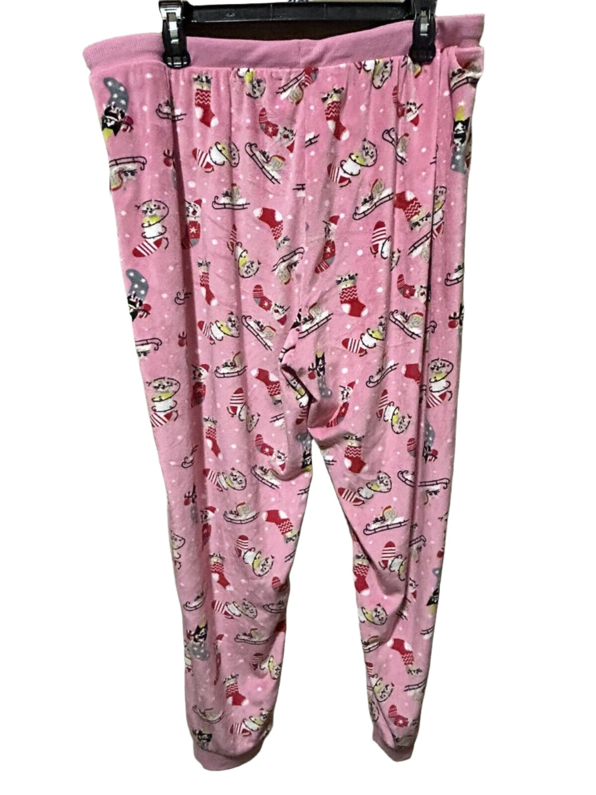 Goodnight Kiss Women’s Super Soft Fleece Jogger Pajama Pants Cats Pink