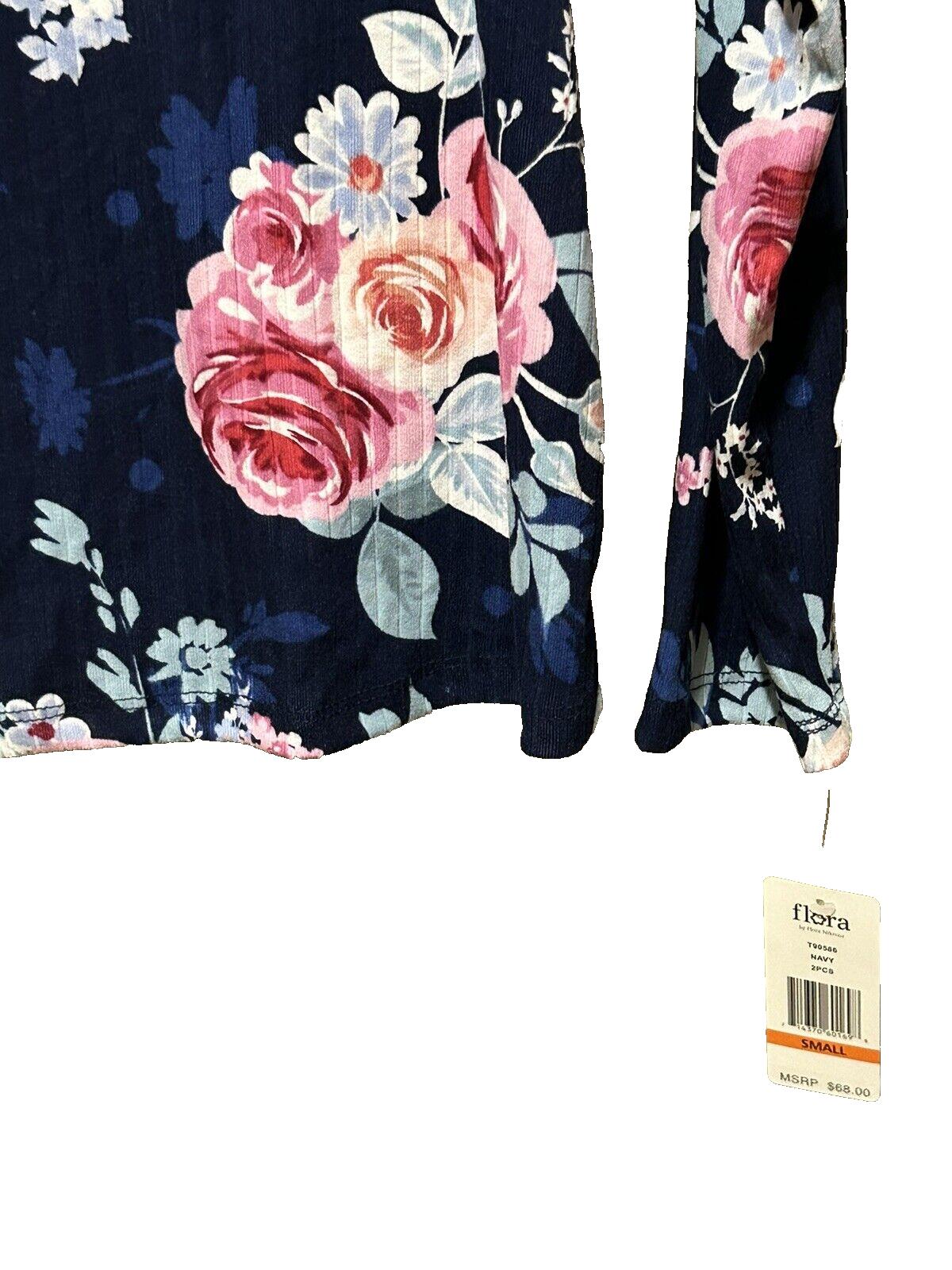 Flora Women’s Navy Floral Super Soft Fleece Pajama Top Long Sleeve