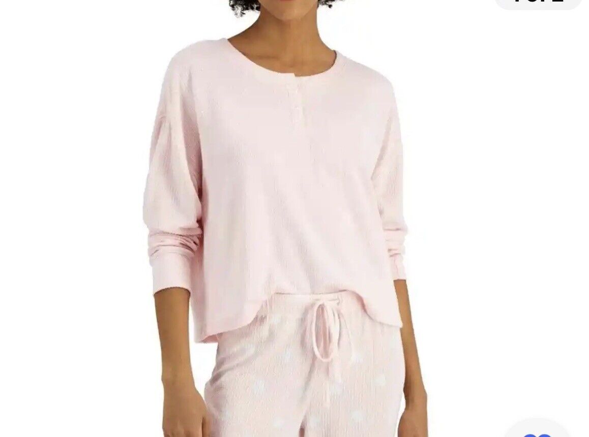 Jenni Women's 2 Piece Pink Ribbed Long Sleeve Henley Pajama Set