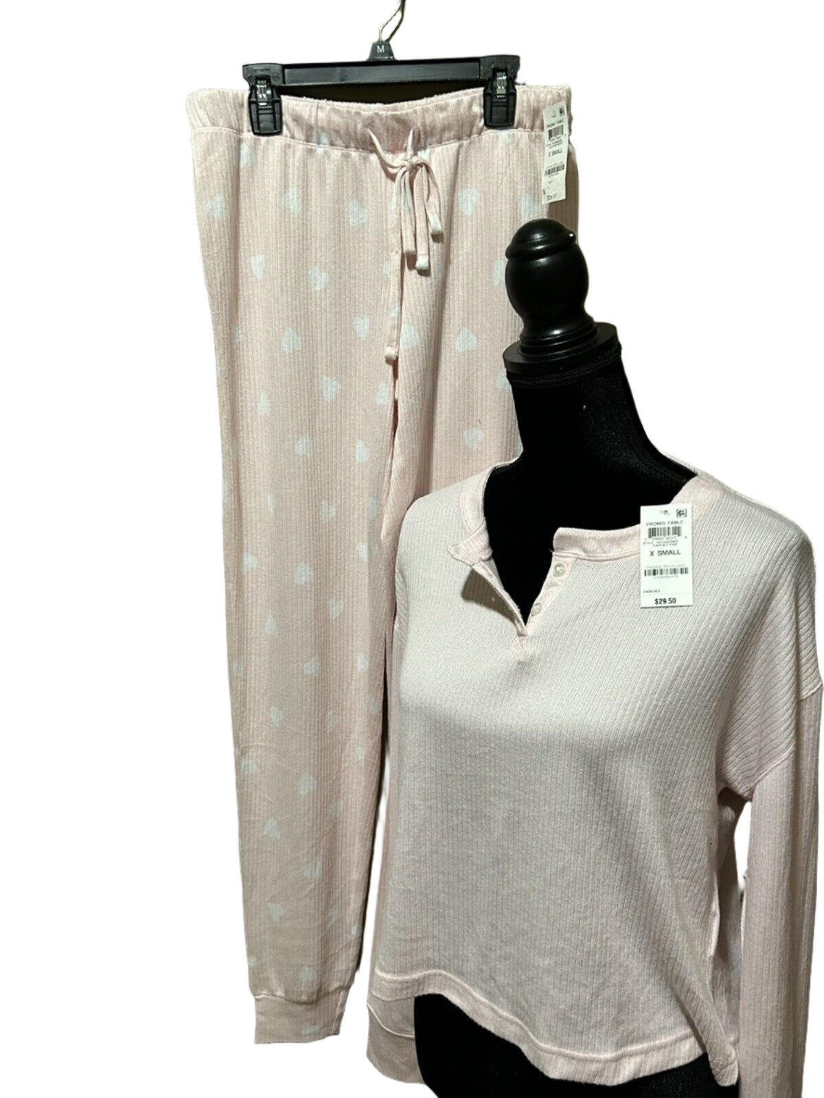 Jenni Women's 2 Piece Pink Ribbed Long Sleeve Henley Pajama Set