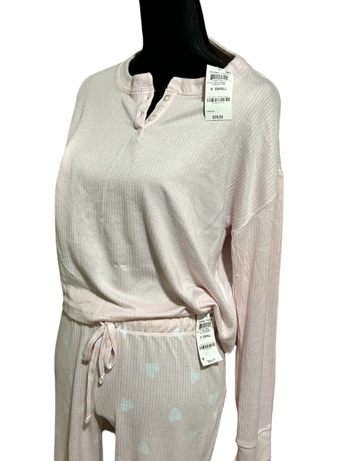 Jenni Women's 2 Piece Pink Ribbed Long Sleeve Henley Pajama Set