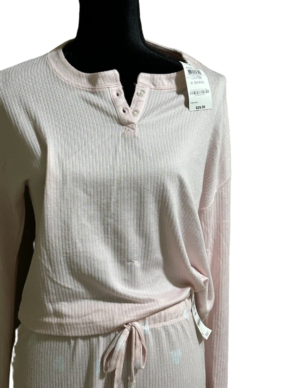 Jenni Women's 2 Piece Pink Ribbed Long Sleeve Henley Pajama Set