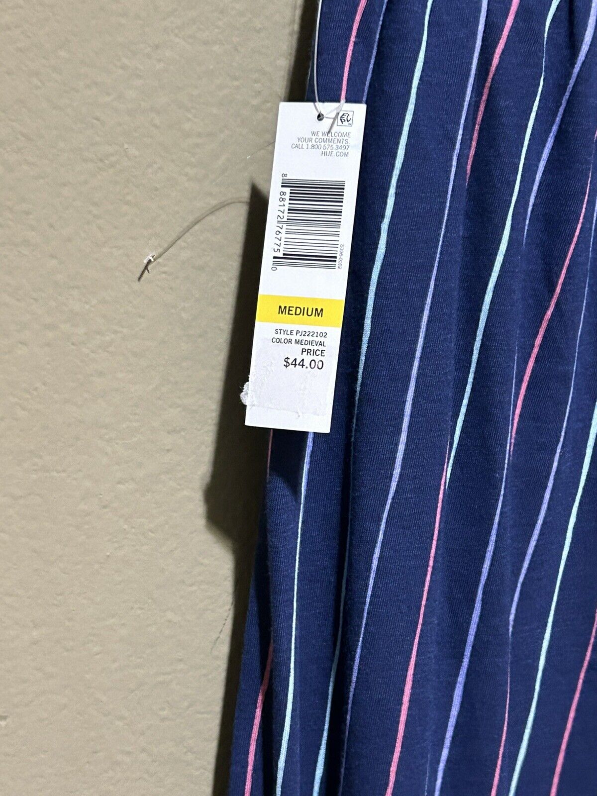 HUE women’s Printed Knit Capri Pajama Sleep Pants Blue Stripes