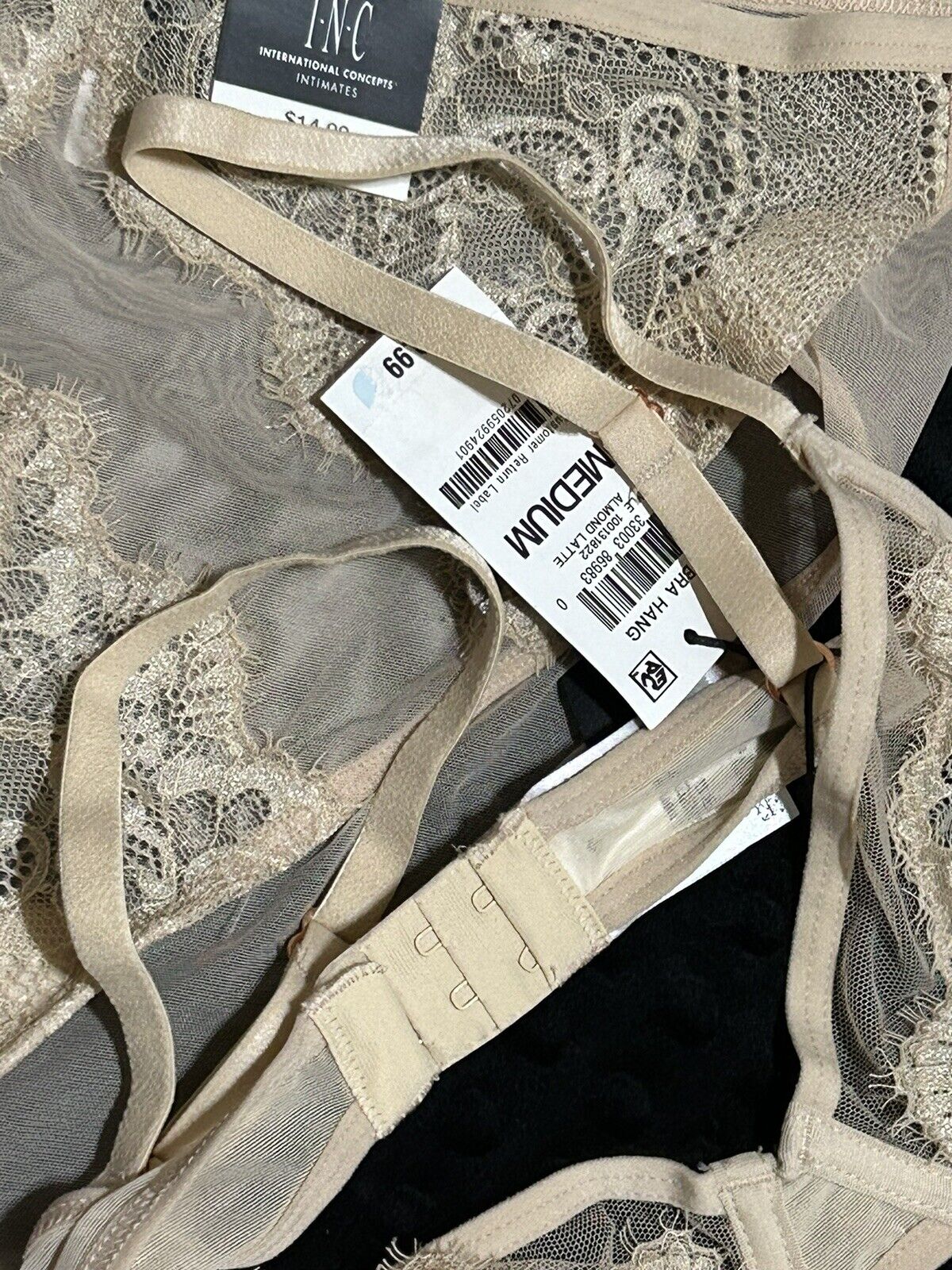 INC Women’s 2 Piece Lace Almond Latte Bralette Set Wire Underlined