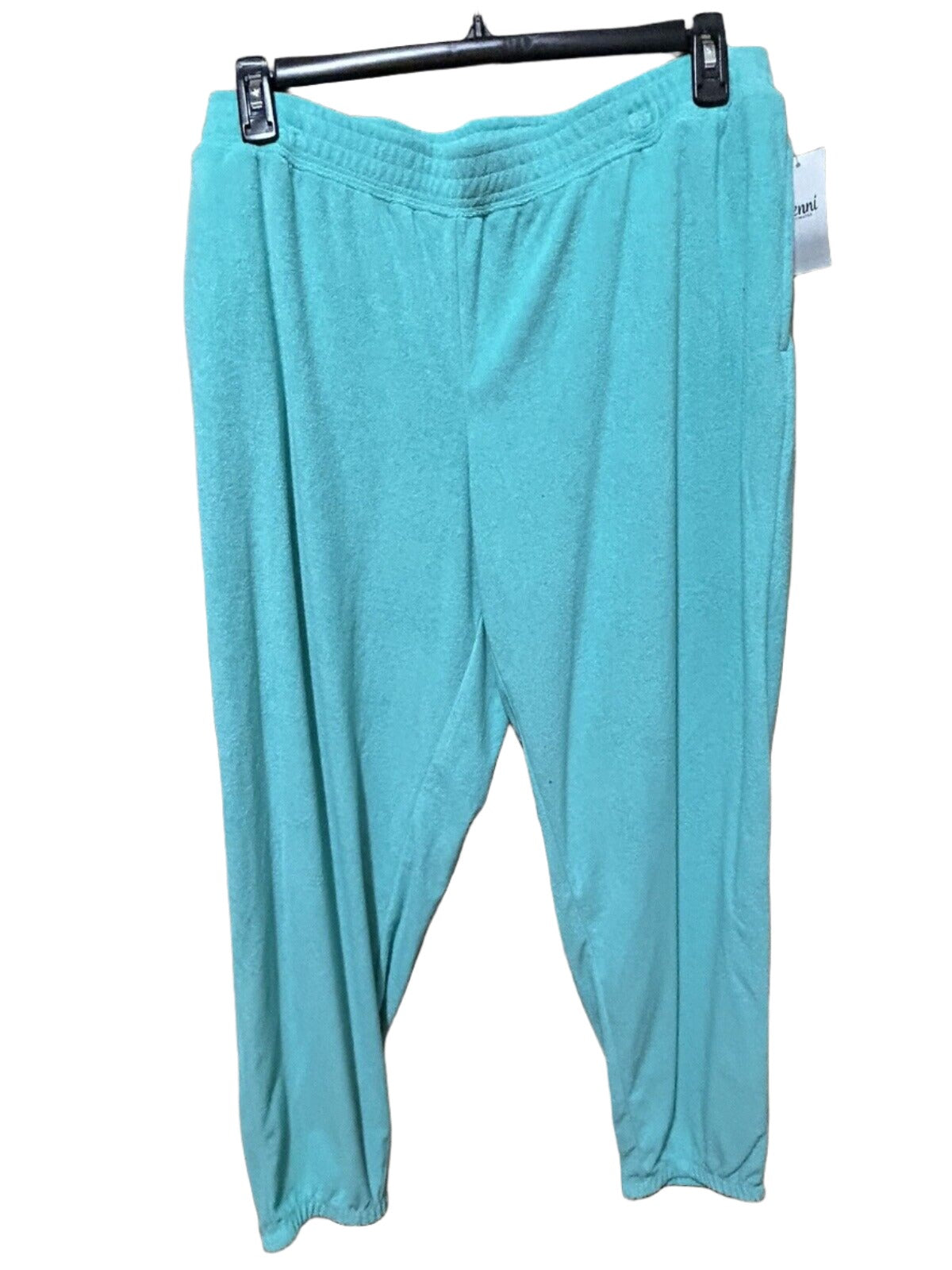 JENNI Women's Smocked-Waist Terrycloth Jogger Pajama Pants Ocean Aqua