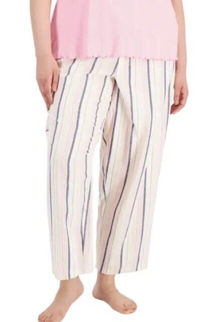 JENNI Plus Size Striped Elastic Waist Cotton Lounge Pajama Pants