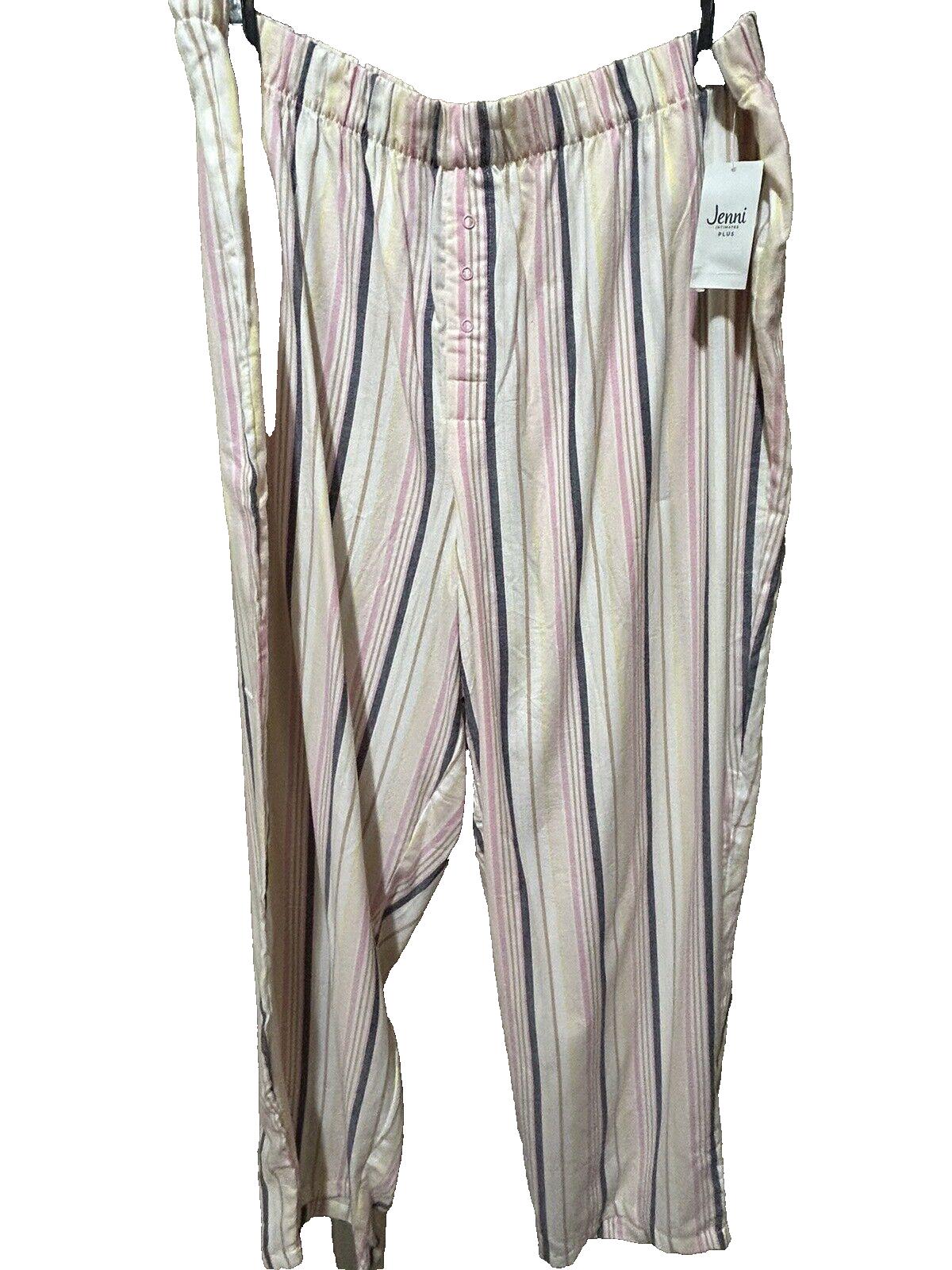 JENNI Plus Size Striped Elastic Waist Cotton Lounge Pajama Pants