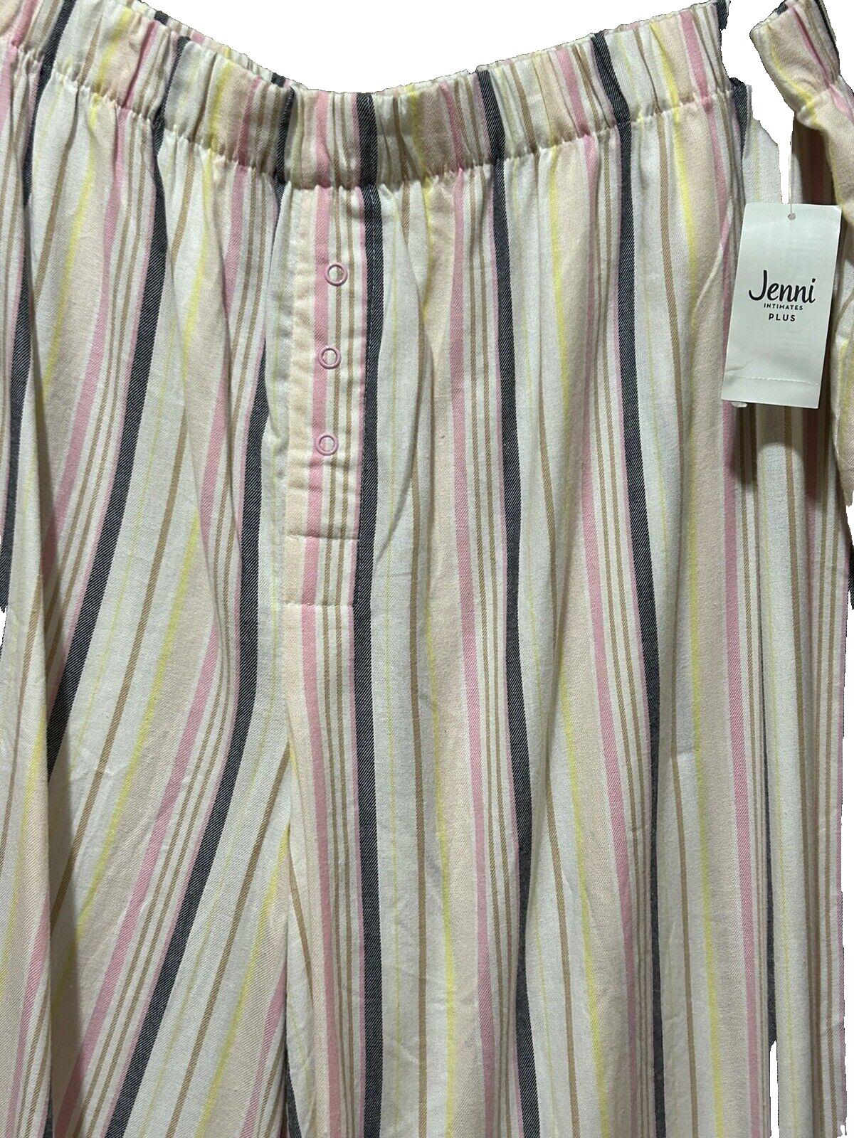 JENNI Plus Size Striped Elastic Waist Cotton Lounge Pajama Pants