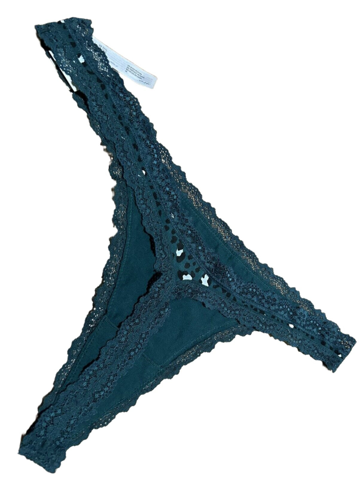 Jenni Intimates Green Leopard Print Lace Trim Women's Thong Panty Underwear