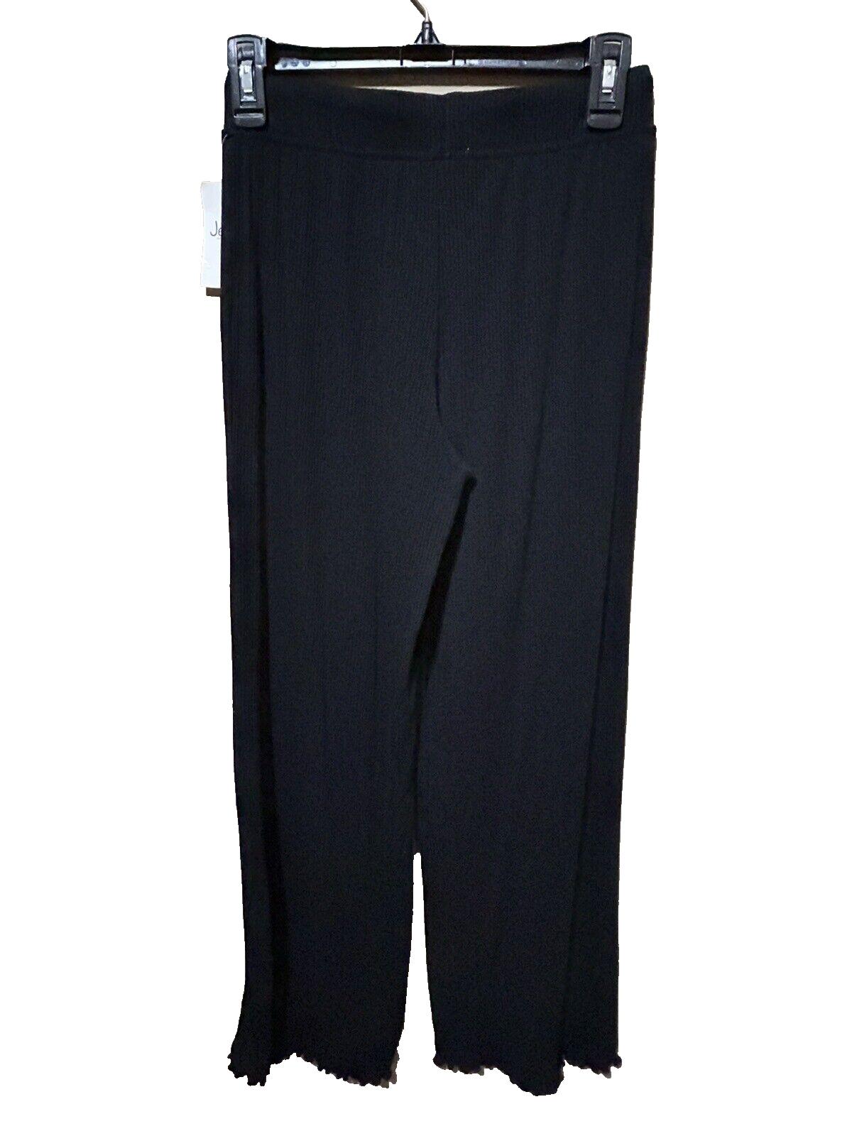 Jenni Wide-Leg Ribbed Pajama Lounge Pants Deep Black