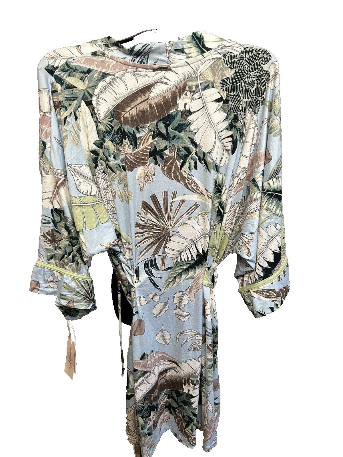 New Linea Donatella Women’s Palm Garden Knit Wrap Robe Turquoise