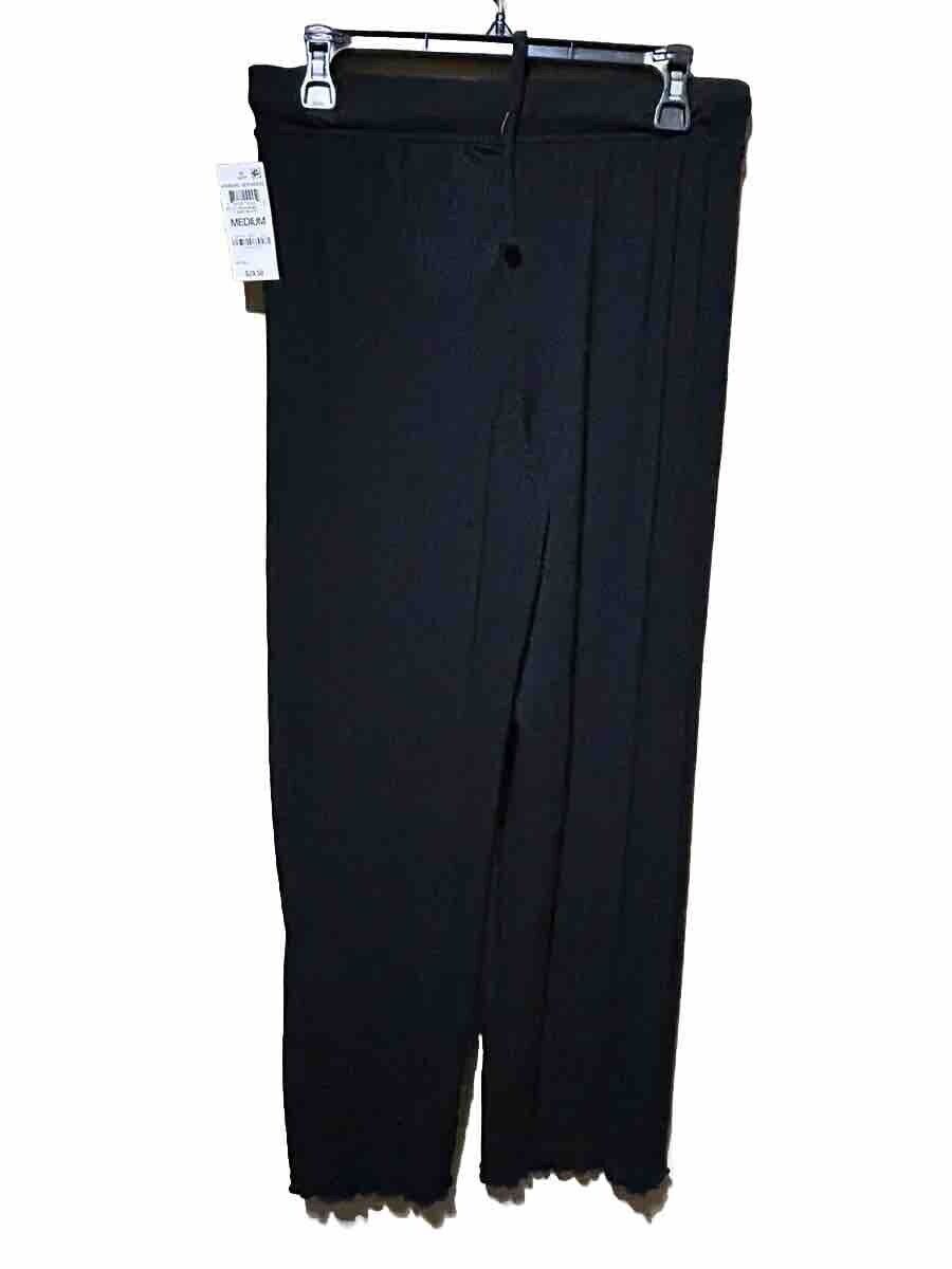 Jenni Wide-Leg Ribbed Plus Size Pajama Pants Deep Black