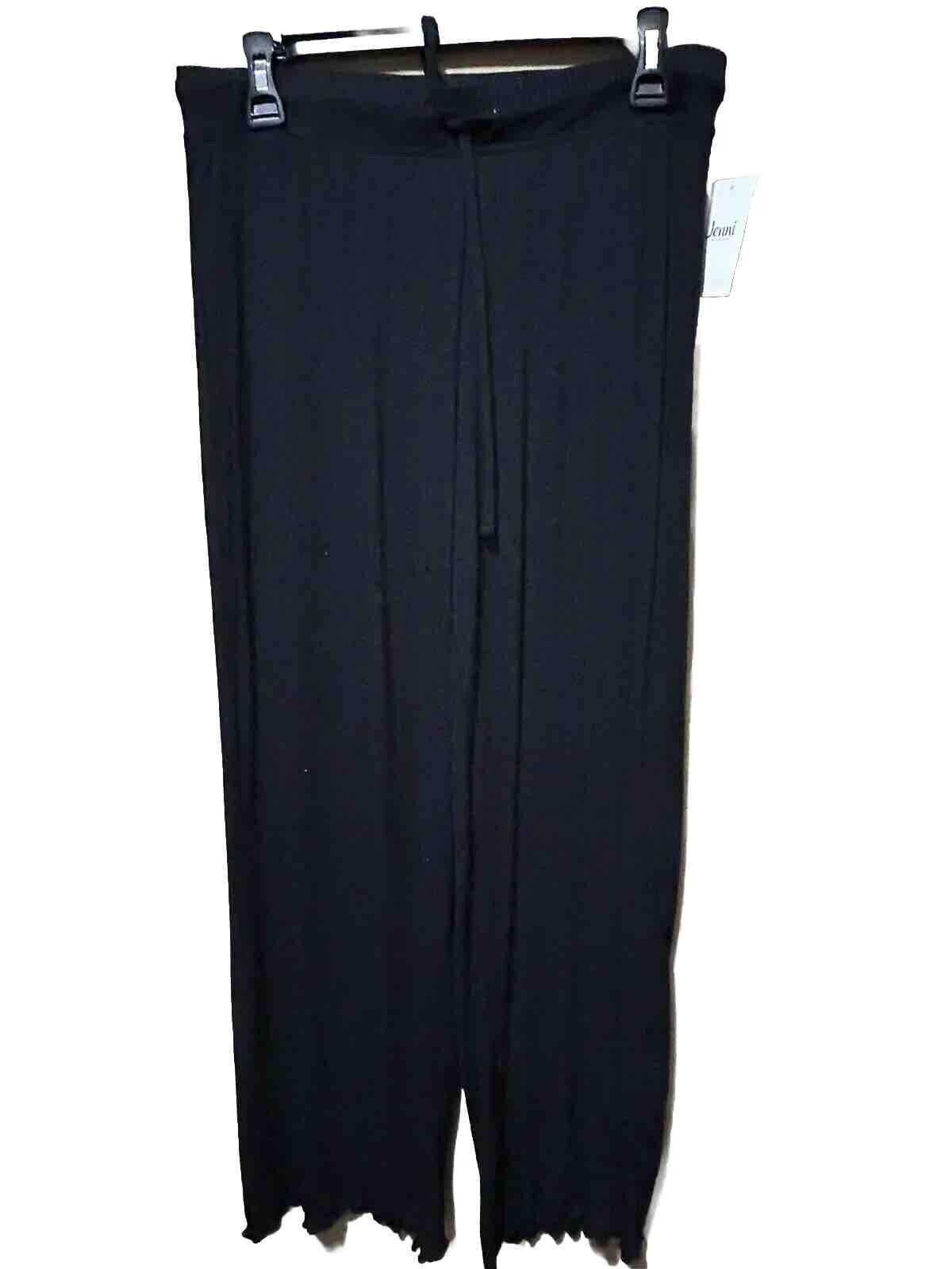 Jenni Wide-Leg Ribbed Plus Size Pajama Pants Deep Black