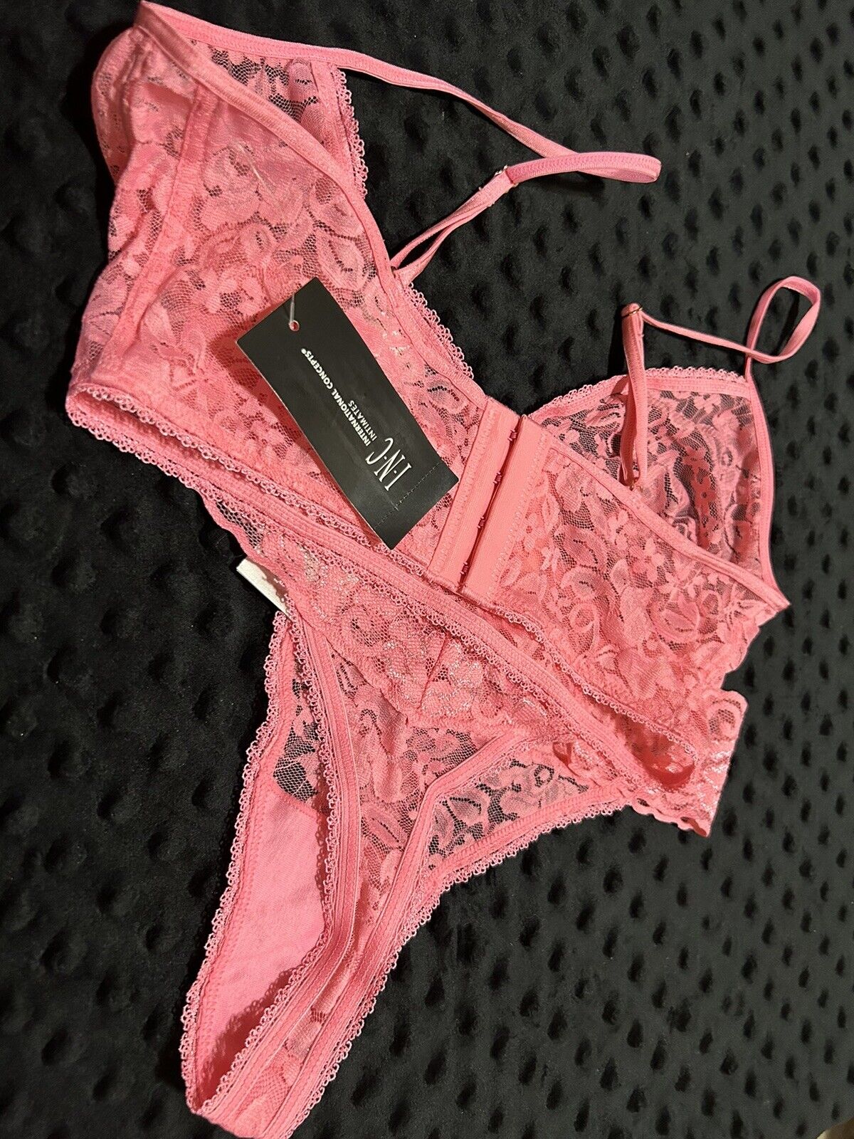 INC Women’s 2 Piece Lace Thong Wireless Bralette Set Pink Gemstone