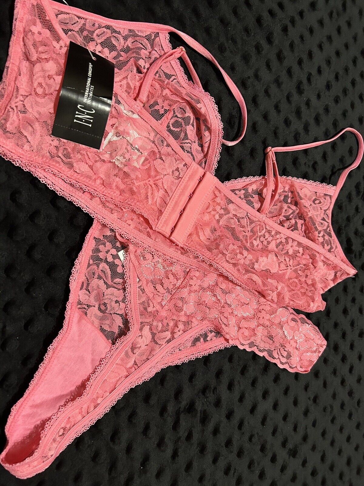 INC Women’s 2 Piece Thong Lace Wireless Bralette Set Pink Gemstone