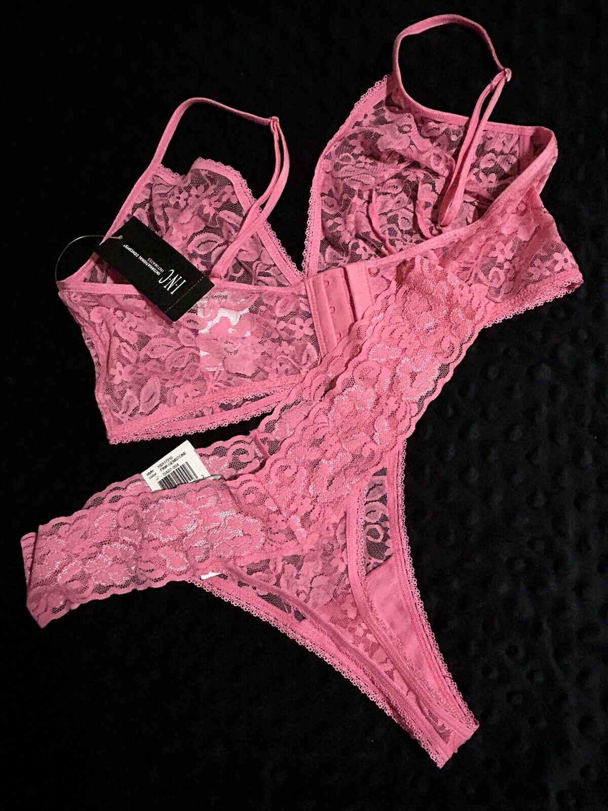 INC 2 Piece Lace Thong Bralette Set Pink Gemstone