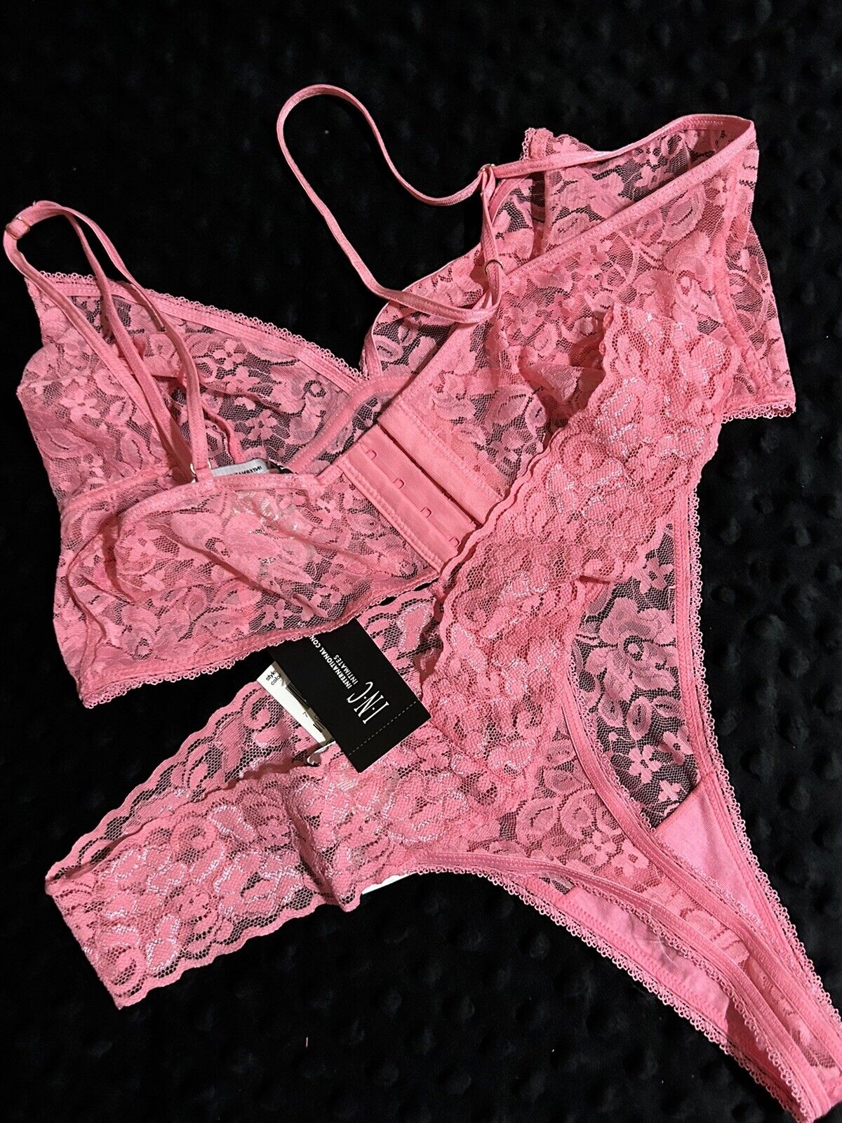 INC 2 Piece Lace Thong Bralette Set Pink Gemstone