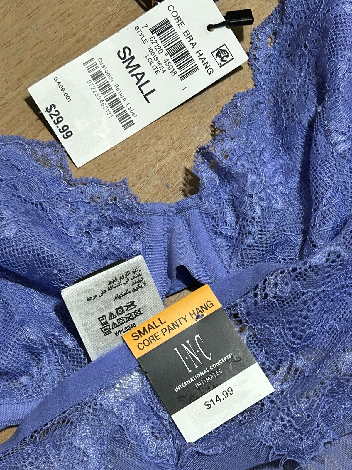 INC Lace Panty & Bralette 2 Piece Set Lolite