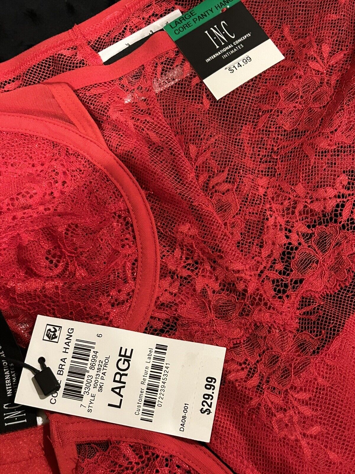 New INC Two Piece (Red) Underwire Lace Bra Panty Matching Set