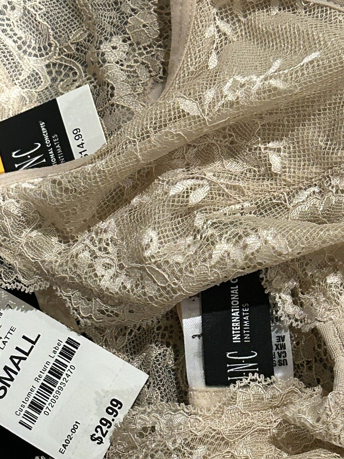 Inc 2 Piece Lace-Trim High-Waist Mesh Underwear Almond Latte with Matching Bra Set