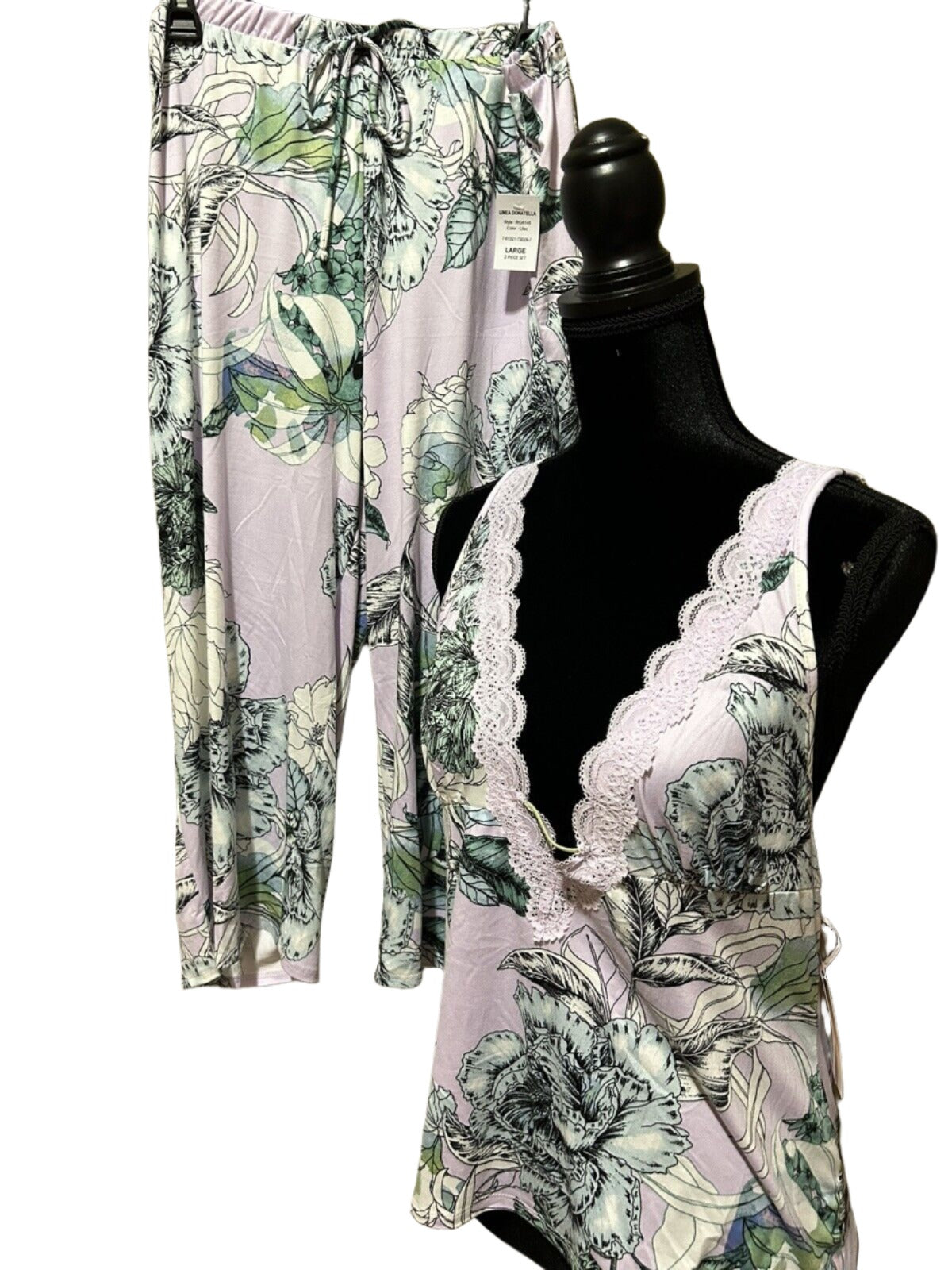 Linea Donatella Palm Garden Cami & Cropped Pants Pajama 2 Piece Set-Lilac