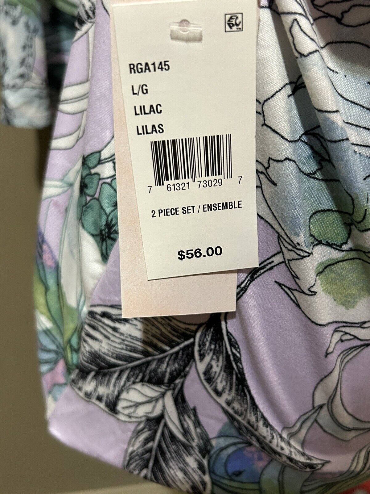 Linea Donatella Palm Garden Cami & Cropped Pants Pajama 2 Piece Set-Lilac