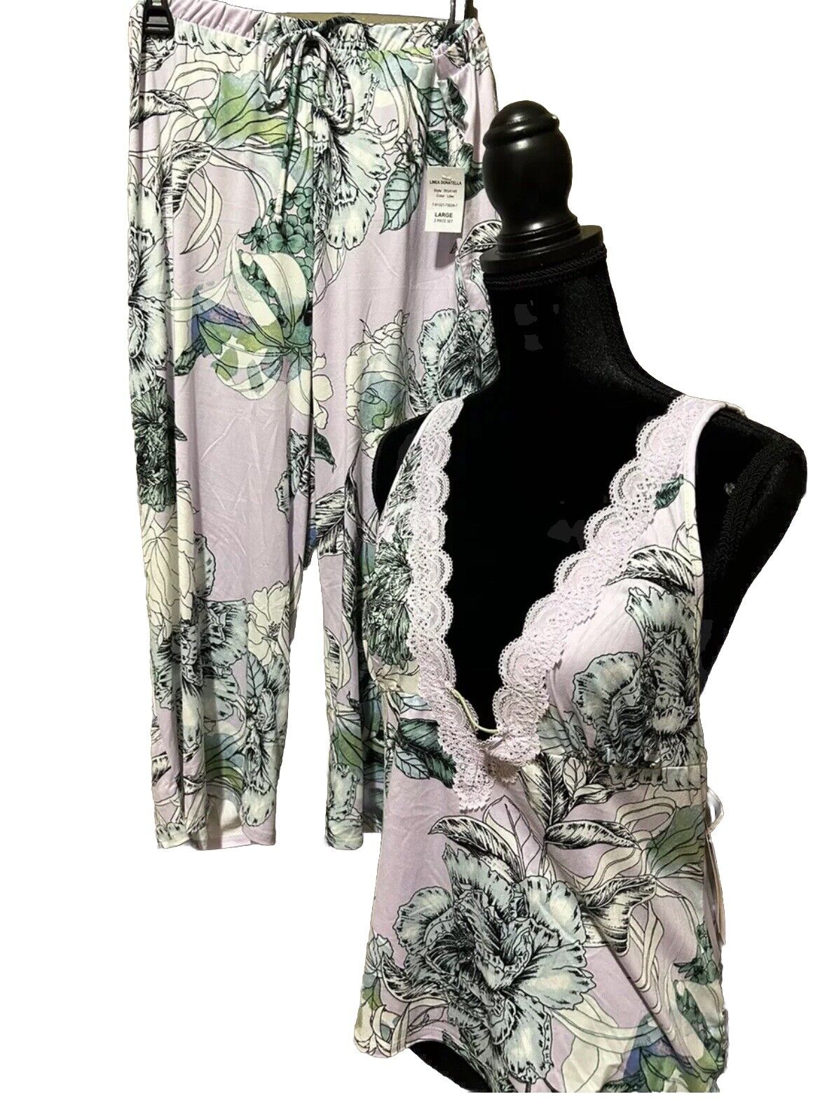 Linea Donatella Palm Garden Cami & Cropped Pants Pajama 2 Piece Set-Lilac