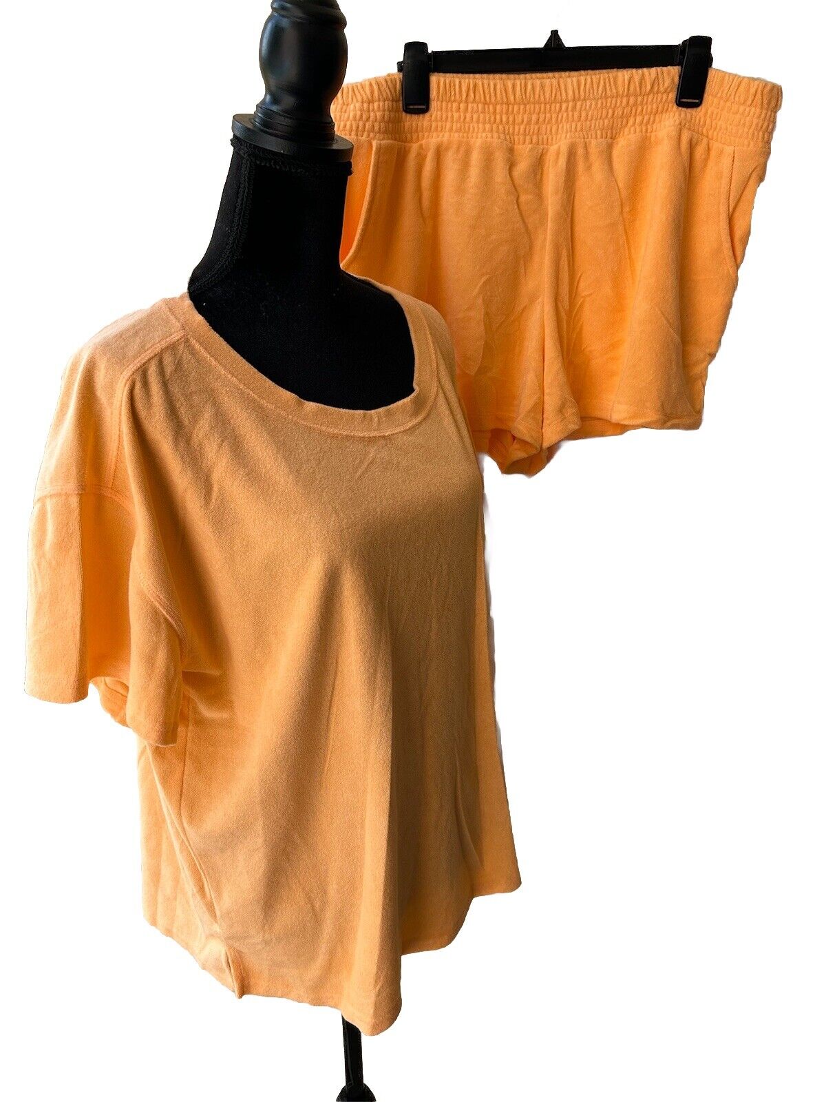 Jenni Women's Two Piece Terry Cloth Short & Top Set Orange Melon