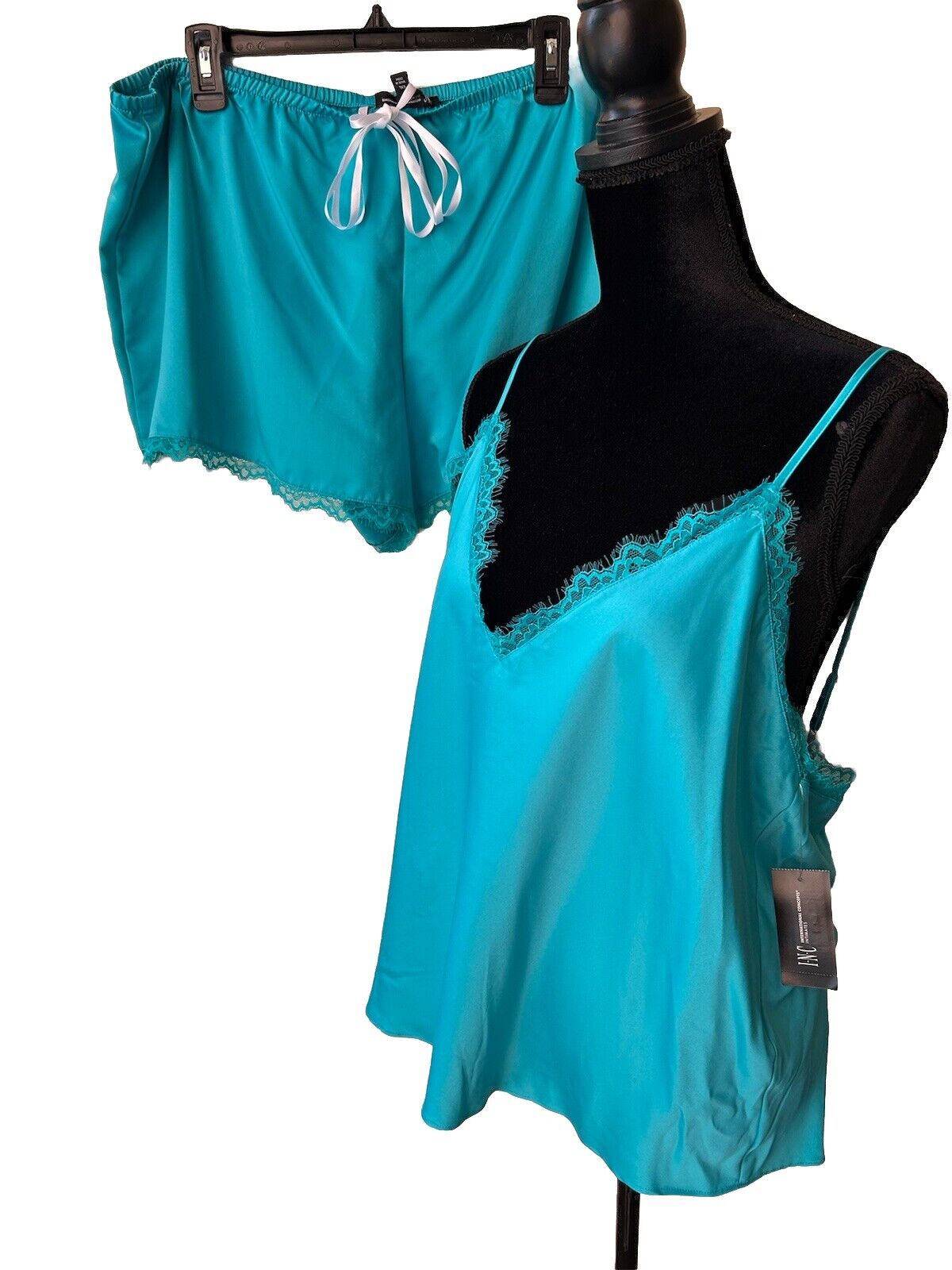 INC Int. Concepts Women’s Turquoise Satin Lace Cami & Shorts Pajama Set