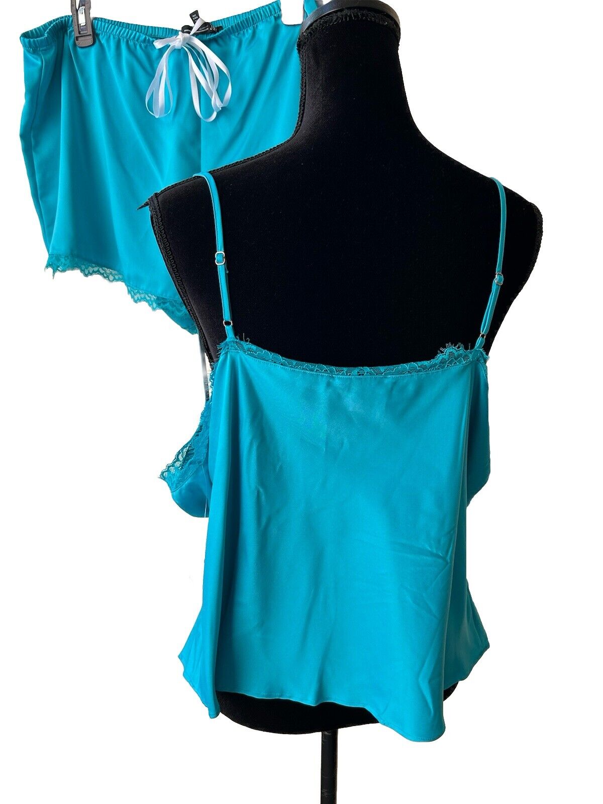INC Int. Concepts Women’s Turquoise Satin Lace Cami & Shorts Pajama Set