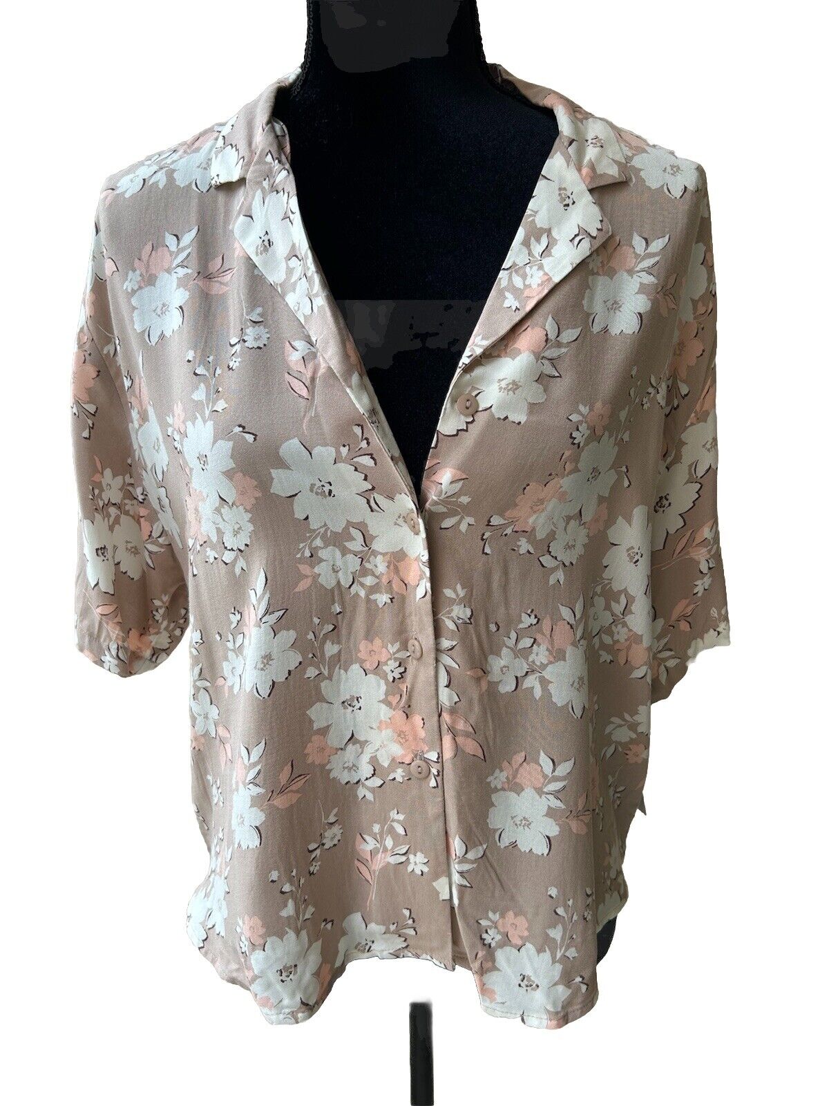 Alfani Ladies Tan Sheepskin Stencil Floral Print Pajama Top