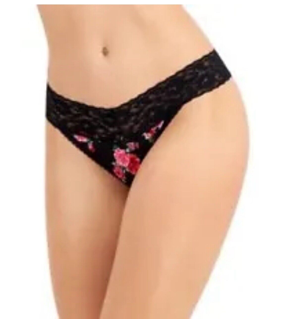 Inc International Concepts Large Lace-Trim Thong Panties-V Day Floral Black
