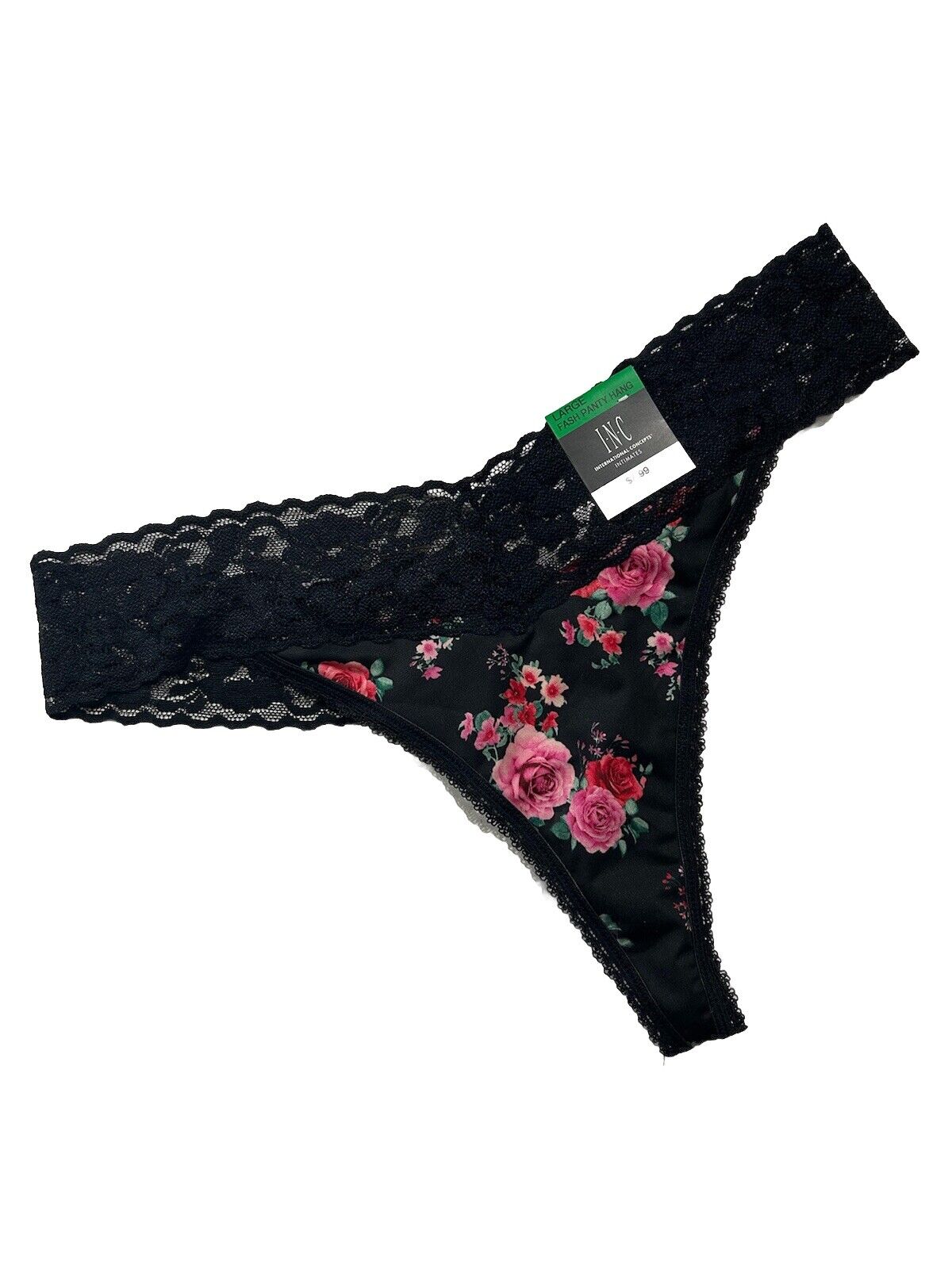 Inc International Concepts Large Lace-Trim Thong Panties-V Day Floral Black