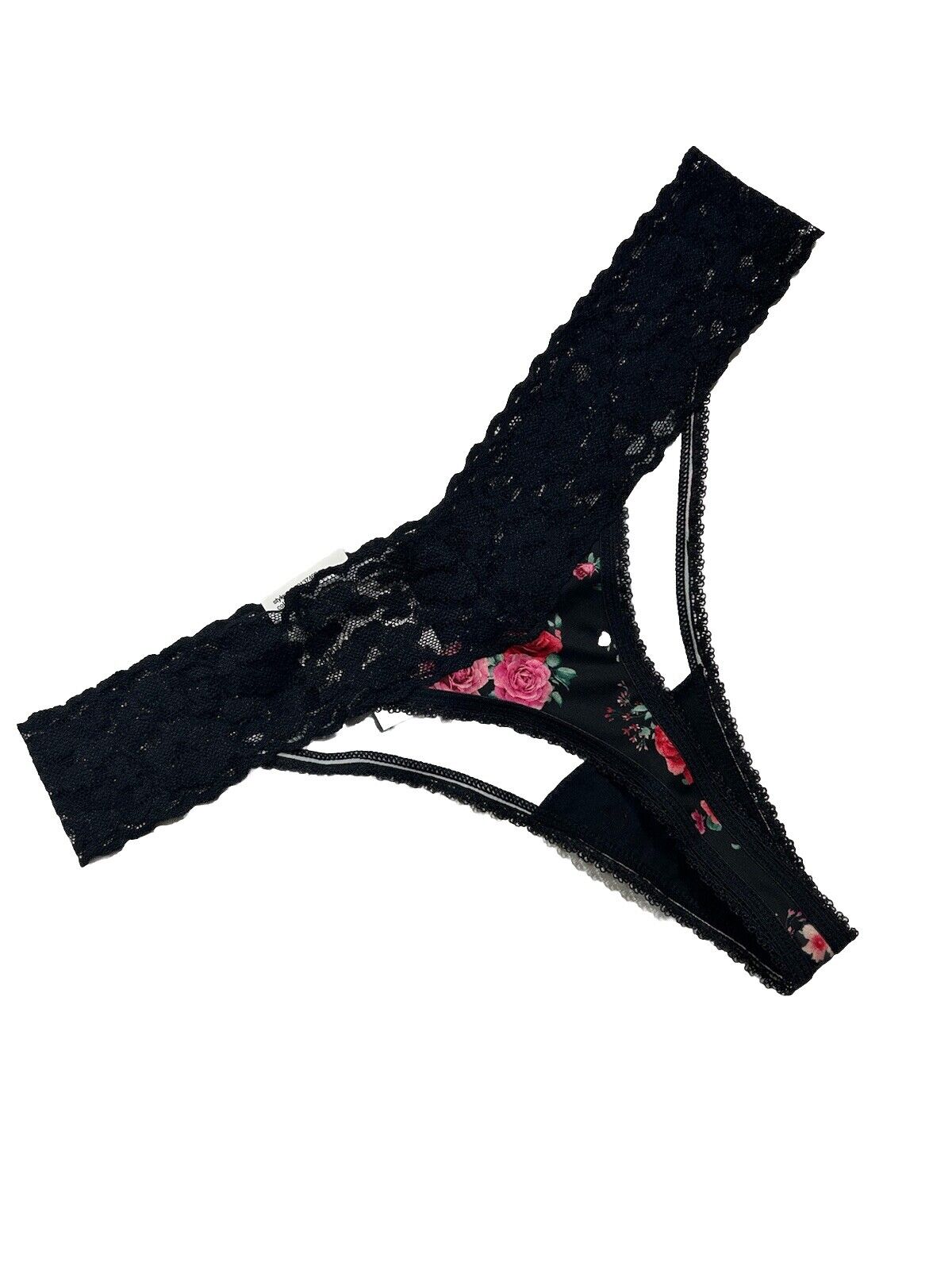 Inc International Concepts Large Lace-Trim Thong Panties-V Day Floral Black