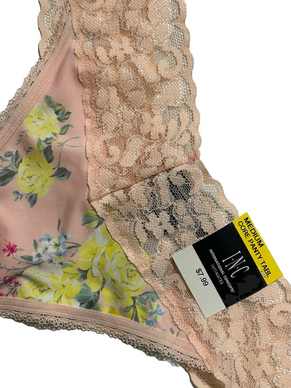 INC International Concepts Lace Trim Thong Underwear Panties Sunny Rose
