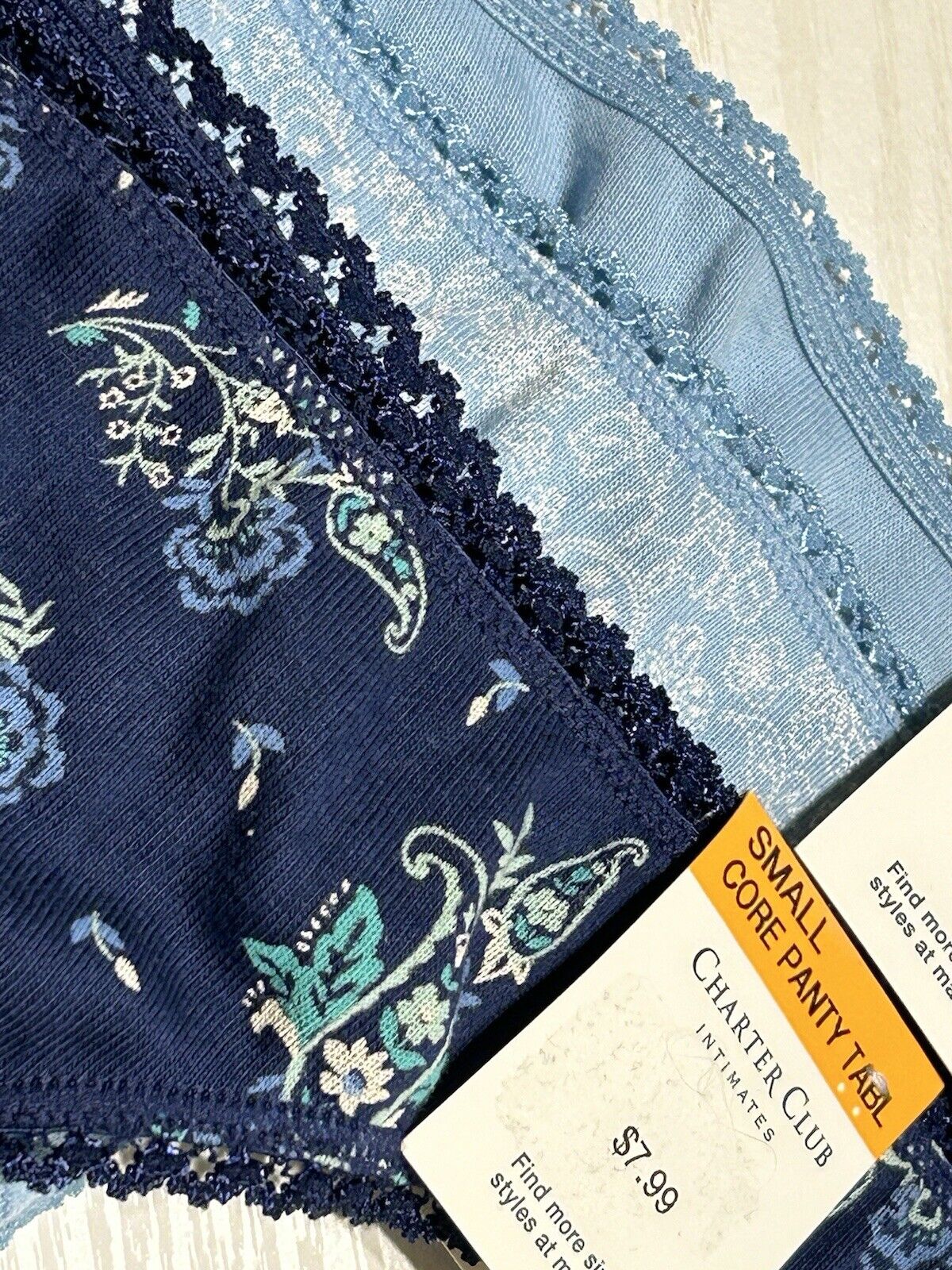 2 Pair Set Charter Club Soft 100% Cotton Thong Lace Trim Brief Underwear Small