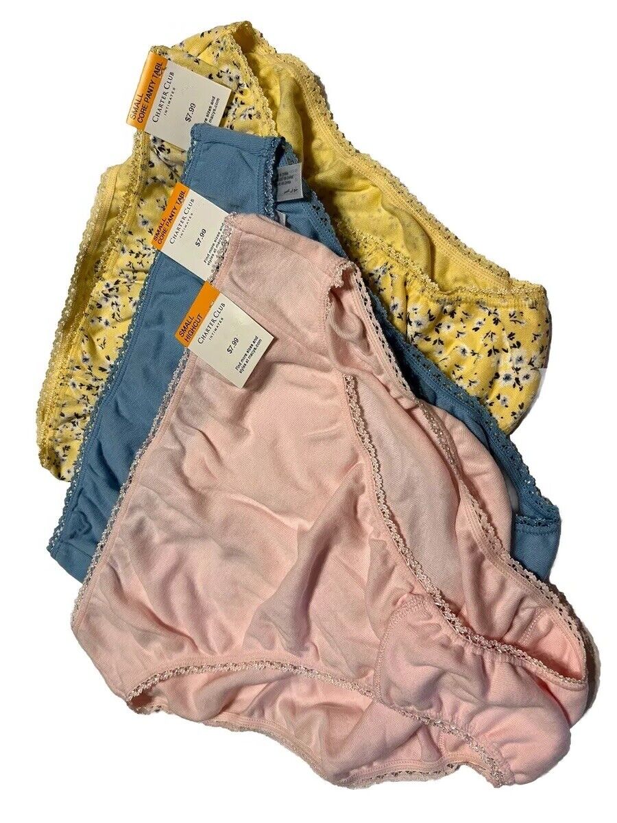 3 Pair Set Charter Club Lace Trim Hi Rise 100% Cotton Briefs Hipster