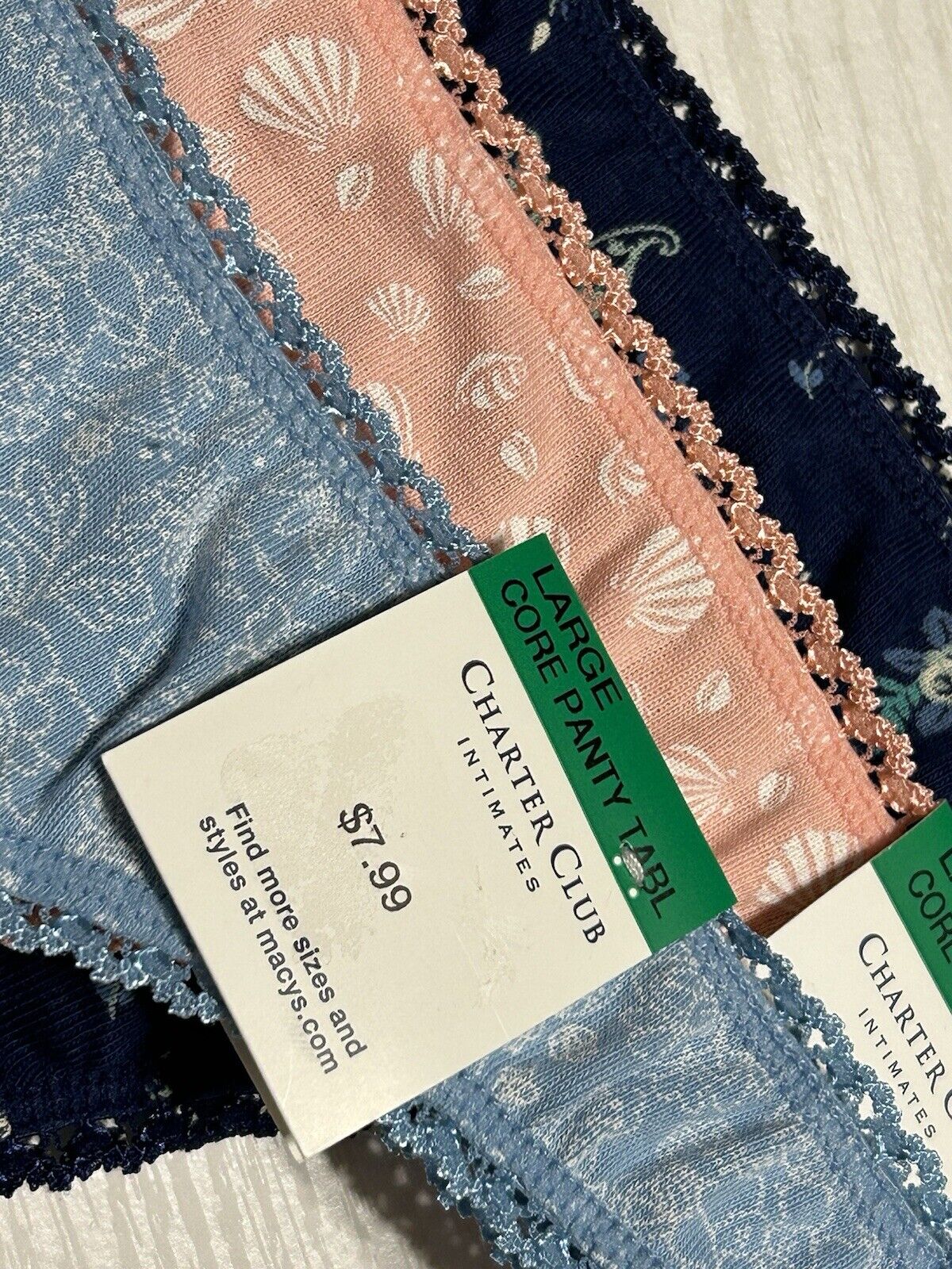 3 Pair Set Charter Club Soft 100% Cotton Thong Lace Trim Brief Underwear