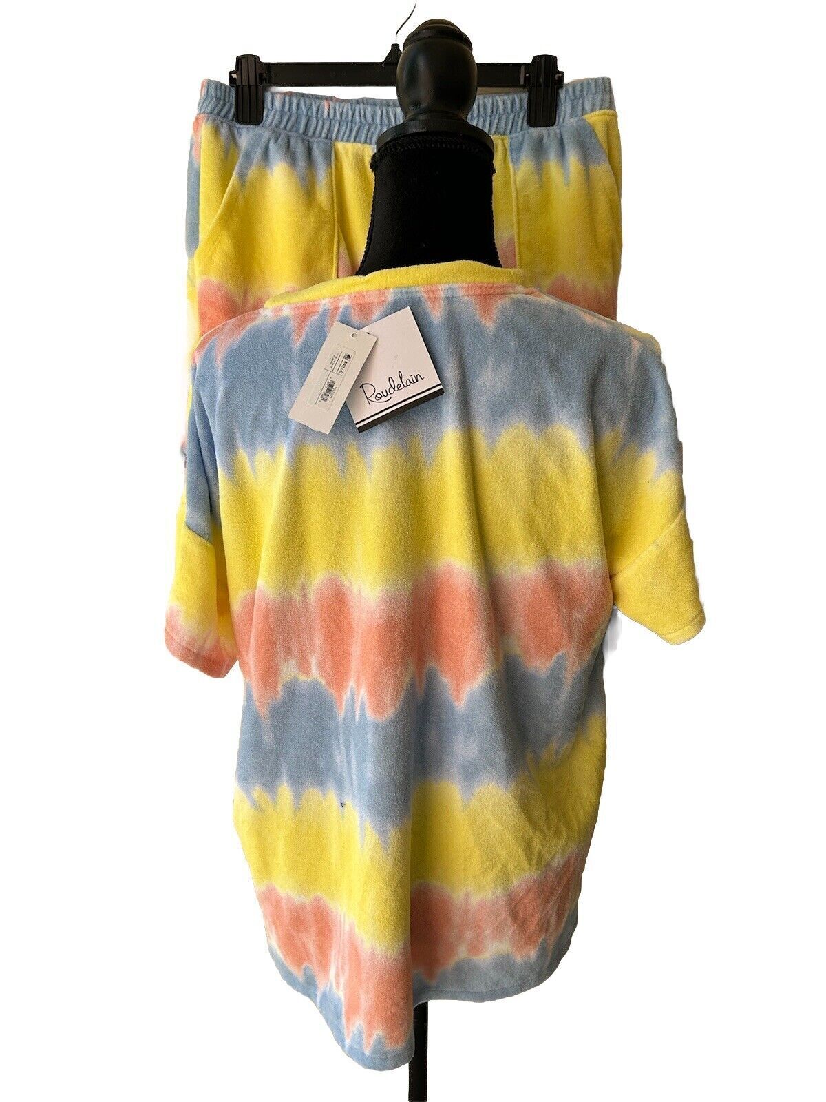 Roudelain Terry Cloth Women’s 2 Piece Matching Pajama Lounge Set Tie Dye White