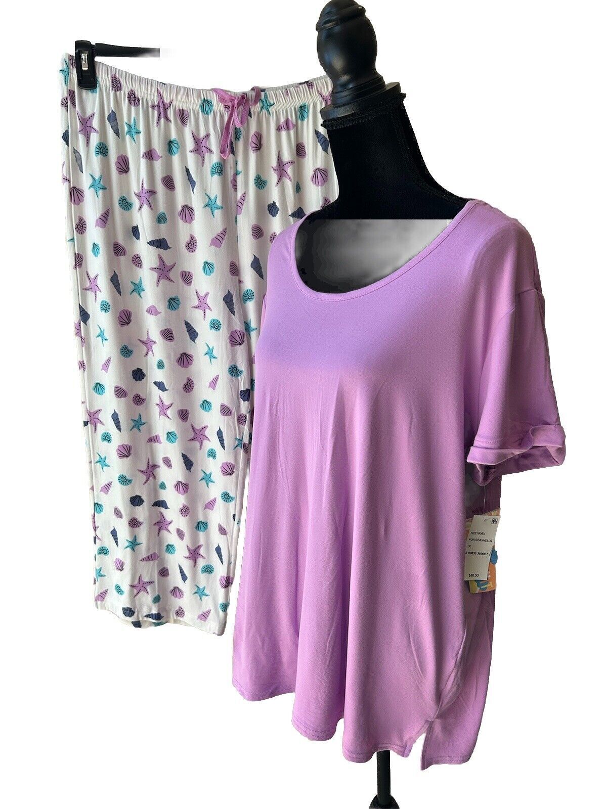 Hanes Women’s 2 Piece Comfort Sleep Soft Stretch Pajama Set Seashells Theme 1X