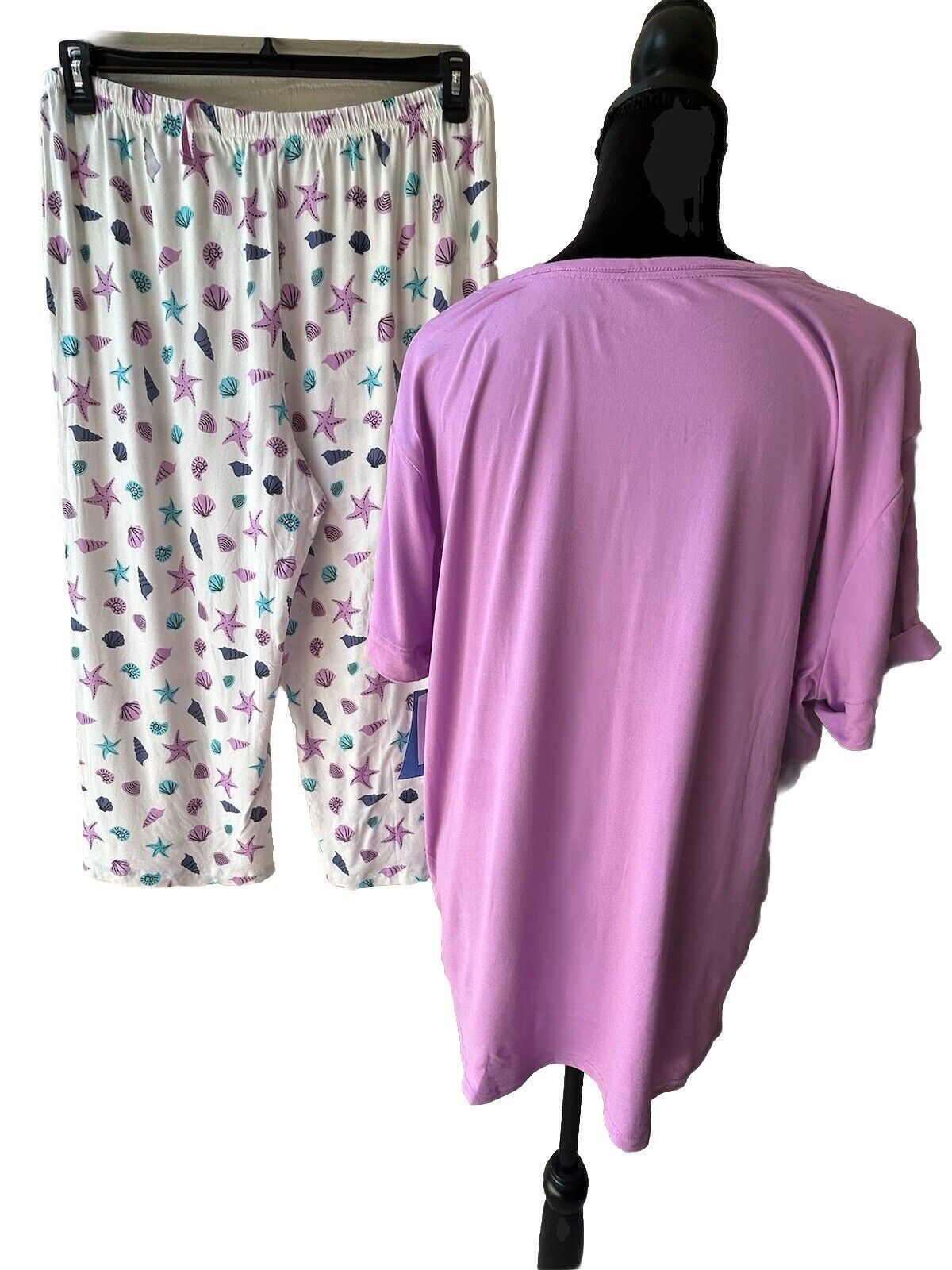 Hanes Women’s 2 Piece Comfort Sleep Soft Stretch Pajama Set Seashells Theme 1X