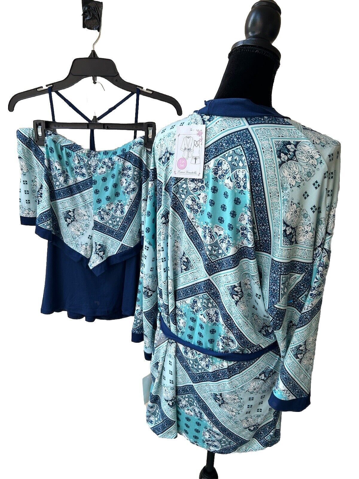 Linea Donatella Women’s 3 Piece Lingerie Pajama Set Turquois