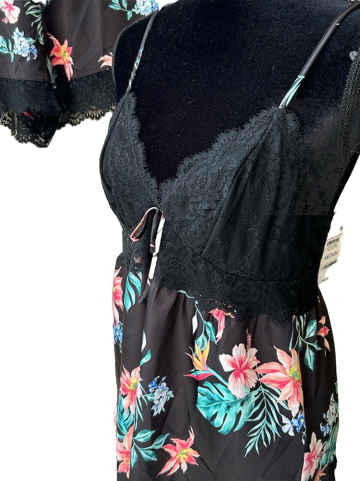 INC International Concepts 2 Piece Black Tropical Lingerie Pajama Set