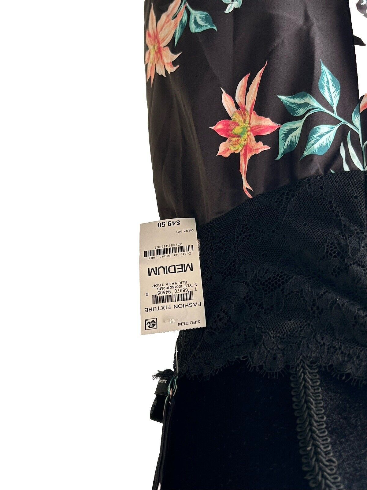INC International Concepts 2 Piece Black Tropical Lingerie Pajama Set